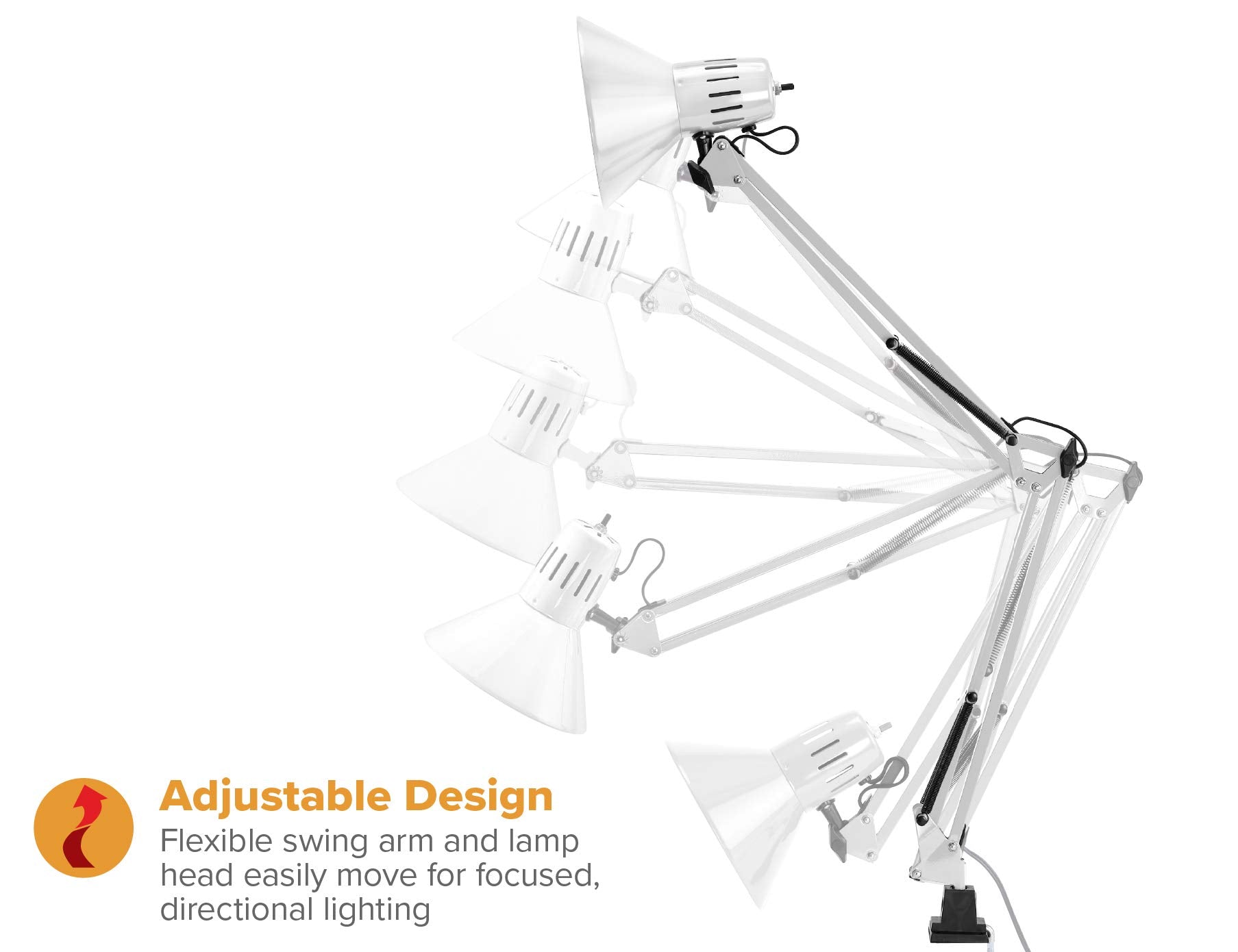 Bostitch Office Vlf100-Wht Swing Arm Desk Lamp With Clamp Mount, 36" Reach With Multi-Joint Adjustment, Includes Replaceable Led Bulb (Vlf), White