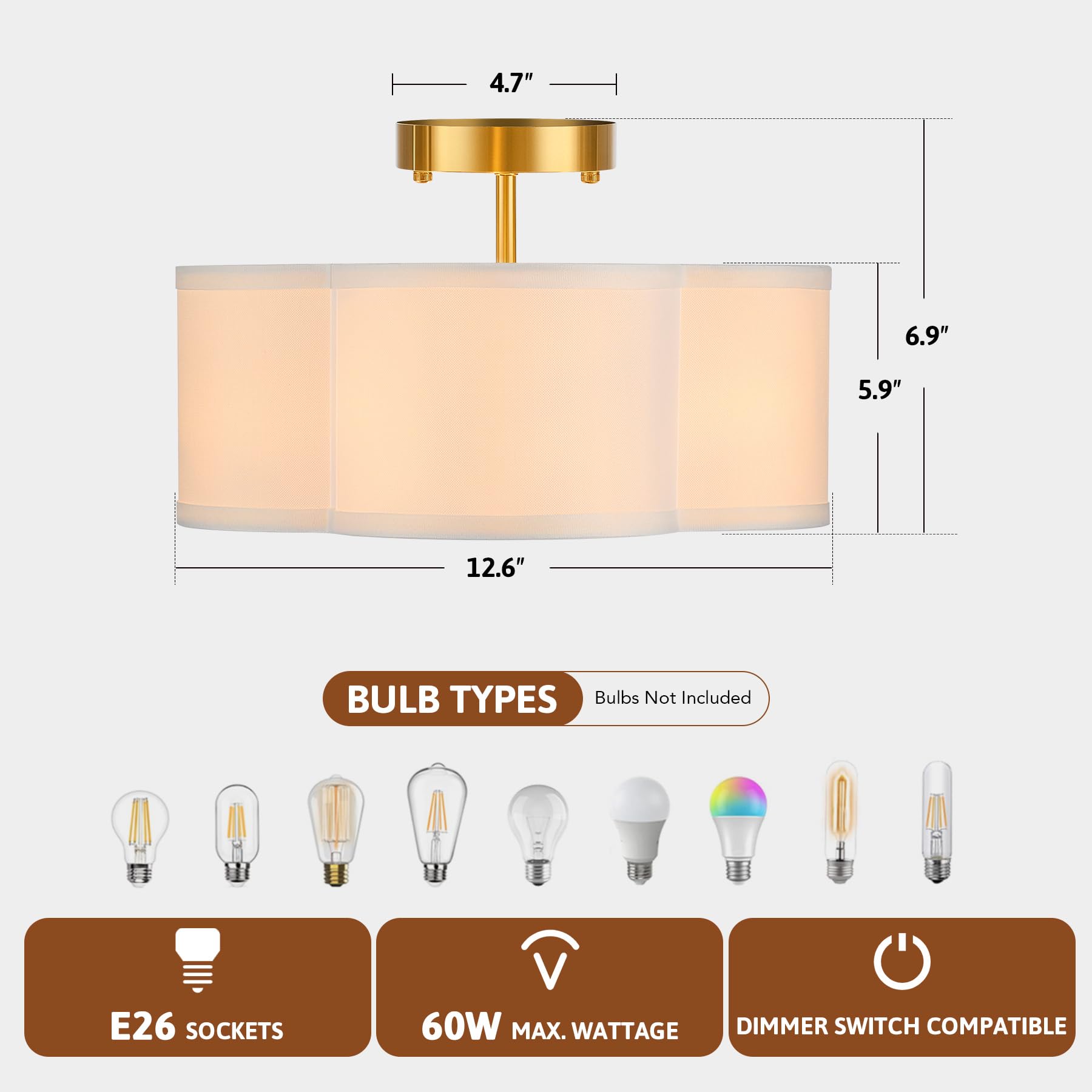 Vonluce Semi Flush Mount Ceiling Light, 13'' Ceiling Light Fixture With Four Leaf Clover-Shaped, 4-Light Modern Light Fixture Fo