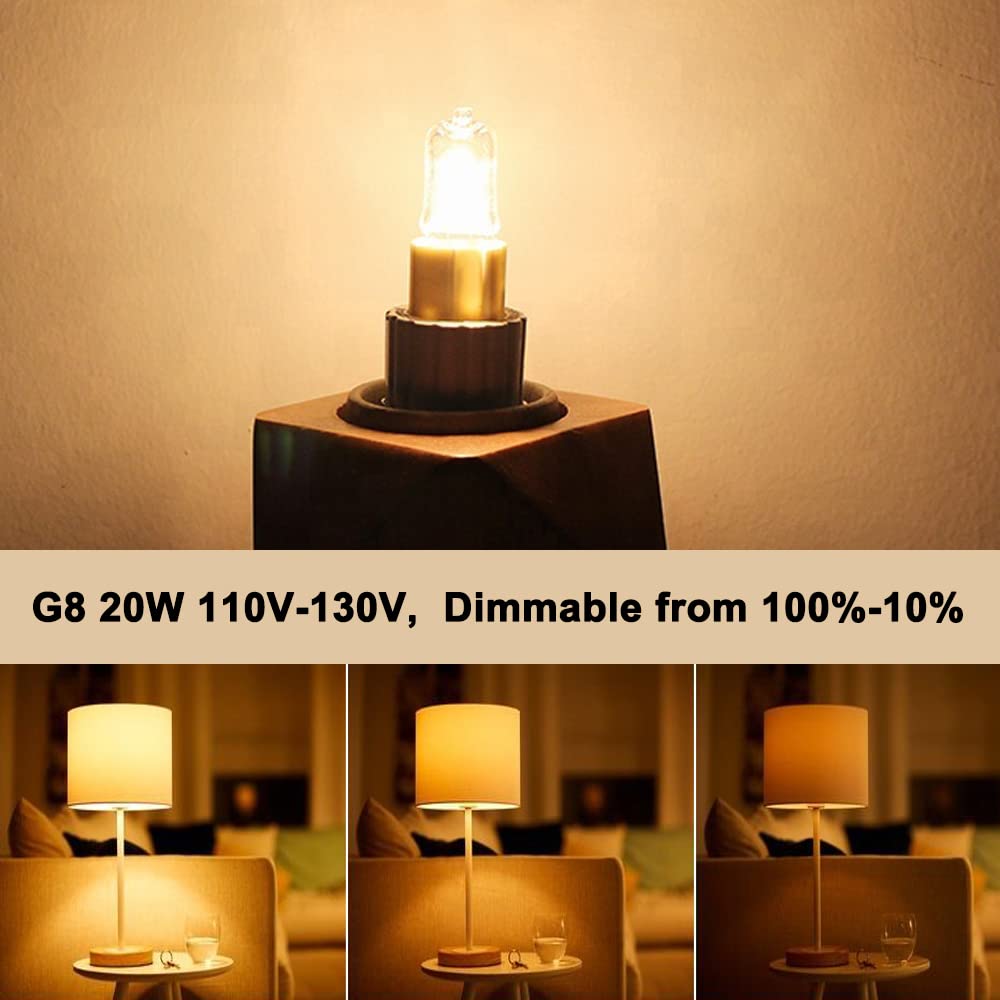 Vinaco G8 Halogen Bulbs 20W 120V, 10PCS Clear Glass, Dimmable, JCD Type for Under Cabinet Puck Lights