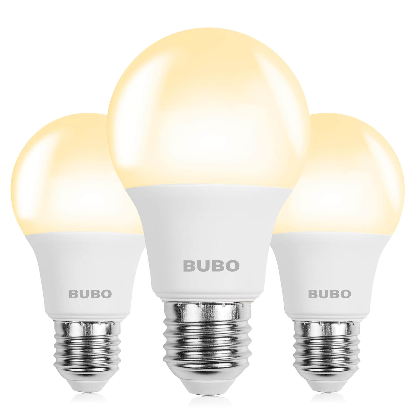 BUBO A19 LED Light Bulbs, 60W Equivalent, Soft White 2700K, E26 Base, Non-Dimmable, 3 Pack