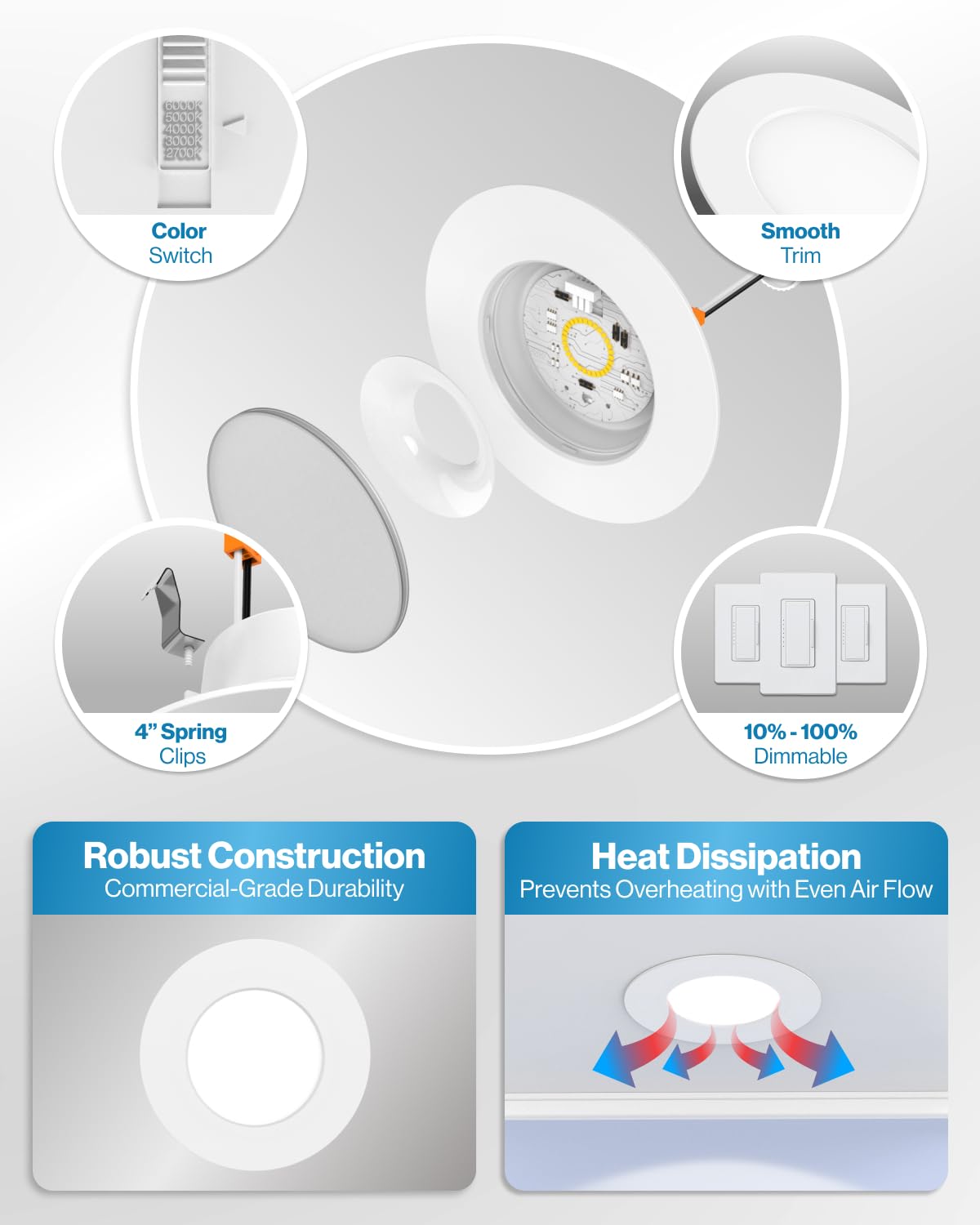 Sunco 8 Pack 4 Inch Led Flat Recessed Light  Retrofit Ceiling Can Lighting  800 Lm  Selectable Cct 2700K/3000K/4000K/5000K  Dimmable  10W=60W  50 000 Lifetime Hours Ul