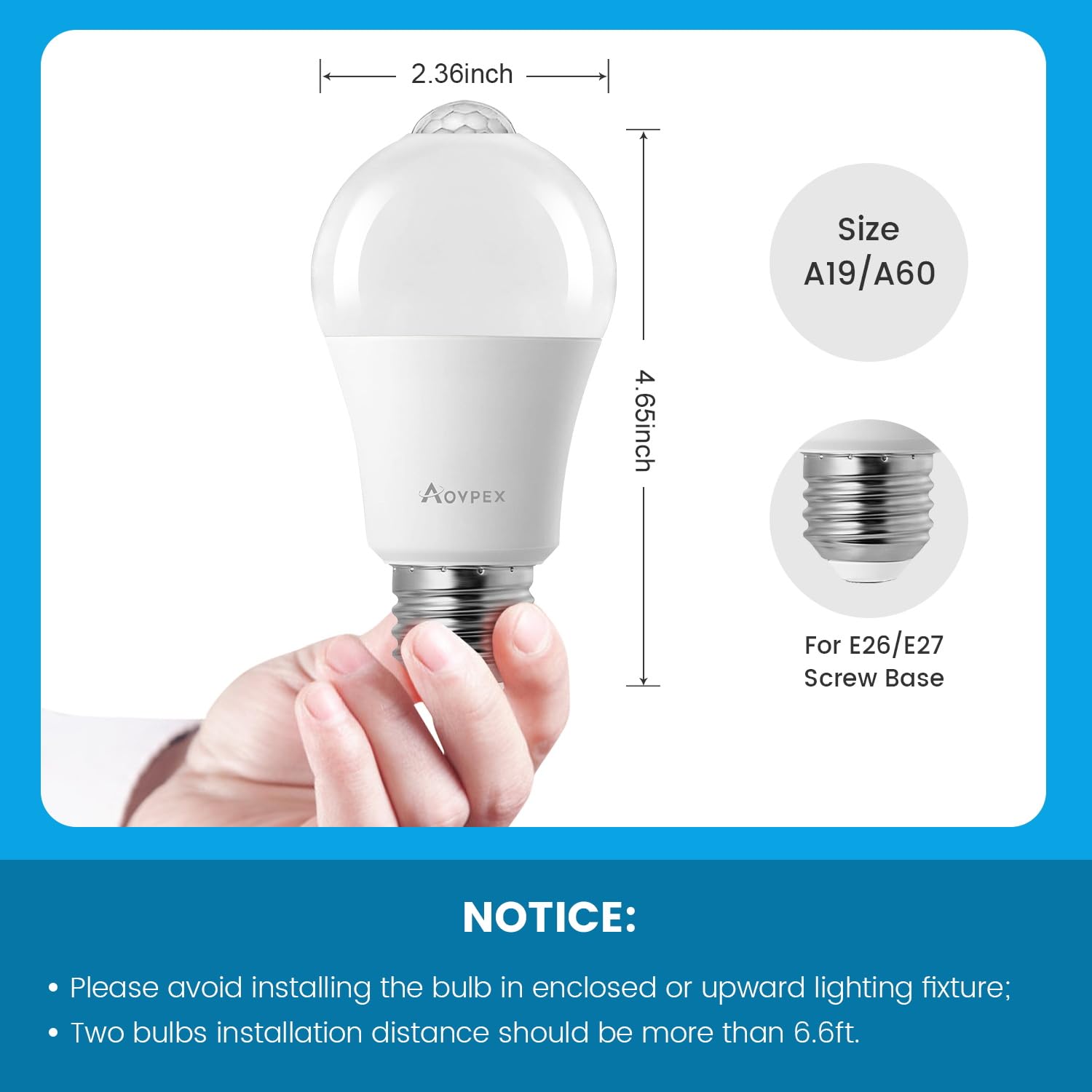 Aovpex Motion Sensor Light Bulbs Dusk To Dawn 13W 100W Equivalent 1100Lm Movement Activated Security Led Light Bulb 2700K Warm W