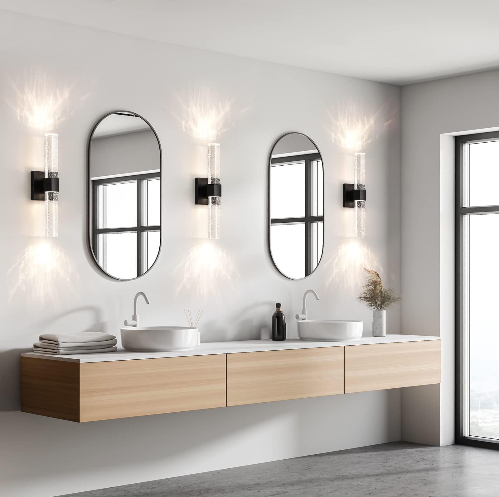 Epinl Black Wall Sconces Set of 2, Crystal Dimmable 14W 3000K Lighting Fixtures for Bathroom, Bedroom, Living Room - Model 8010WL-10