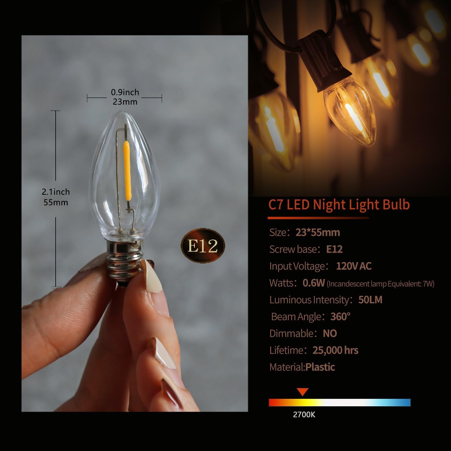 Kiraralite 4 Accessory Cord with 4 LED Bulbs, 6ft White Cord, On/Off Switch, E12 Candelabra for Halloween & Christmas Decorations