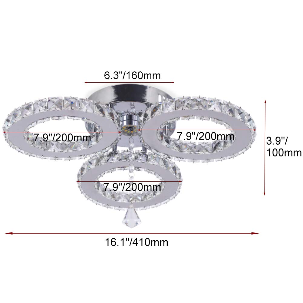 diisunbihuo LED Crystal Ceiling Light Chandelier, 13x3.5", Cool White, Flush Mount for Bedroom & Living Room, Model B084H92X1Q