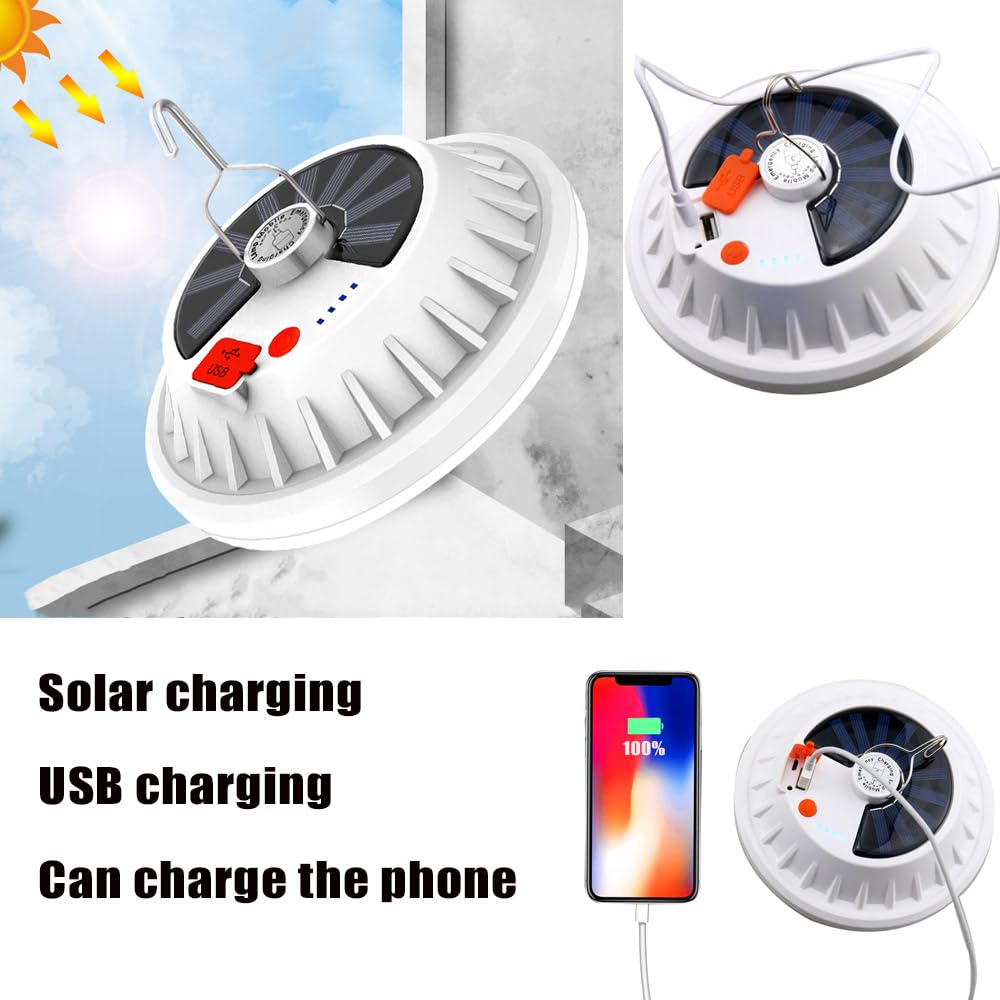Jearytop Solar Camping Lights USB Rechargeable 120 LED Portable Lantern Waterproof 4500mAh 1 Pack Outdoor Lamp