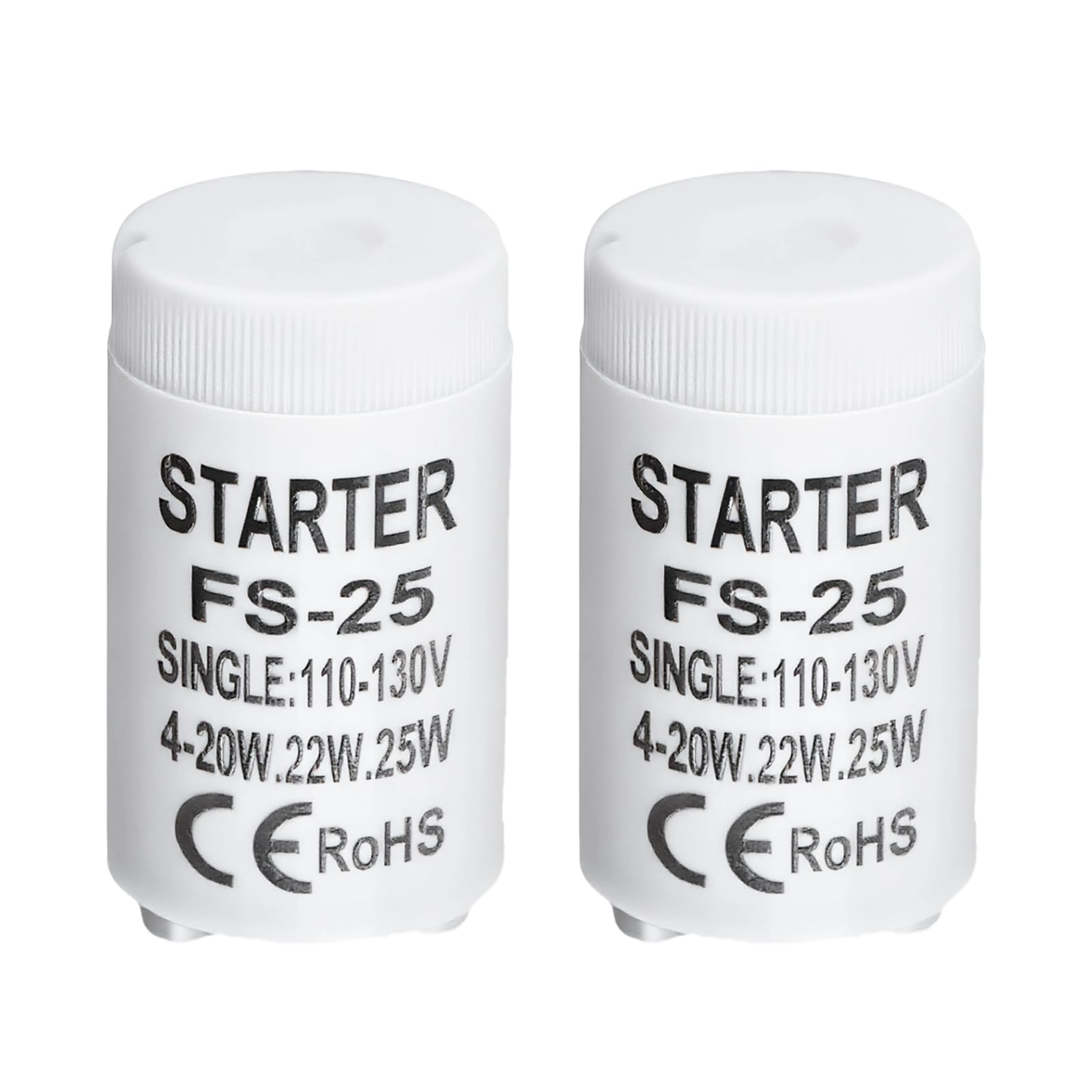 Zivceng FS-25 Fluorescent Starter for 4-20W 22W 25W Fluorescent Lamps  FS-25 Fluorescent Light Starter for 110-130V Fluorescent Tube White 2-Pack