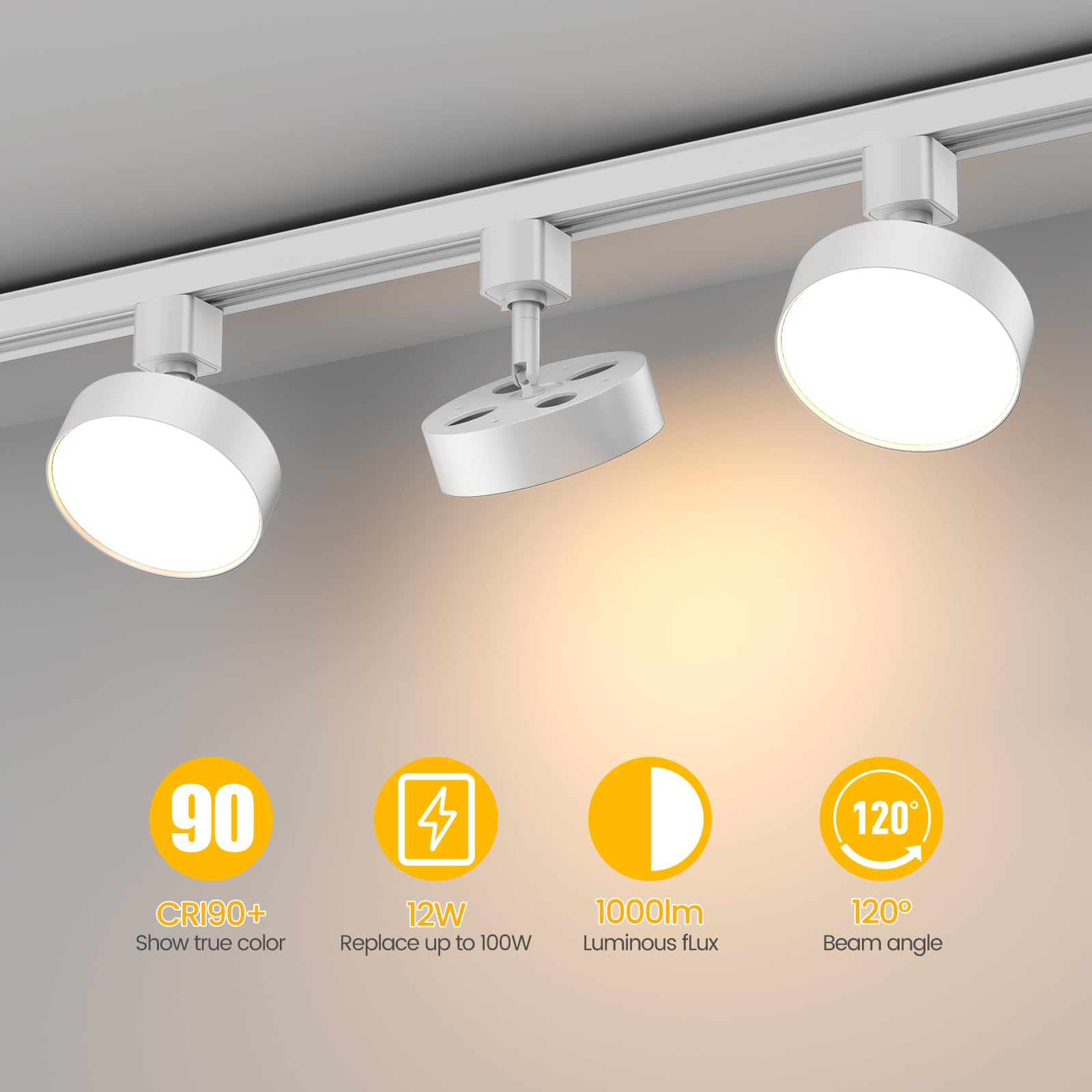 TuyuBEE Dimmable LED Track Lighting Heads, 12W 1000lm, Flicker Free, H Type, 4 Pack, White, Aluminum, Model T-TLBU12