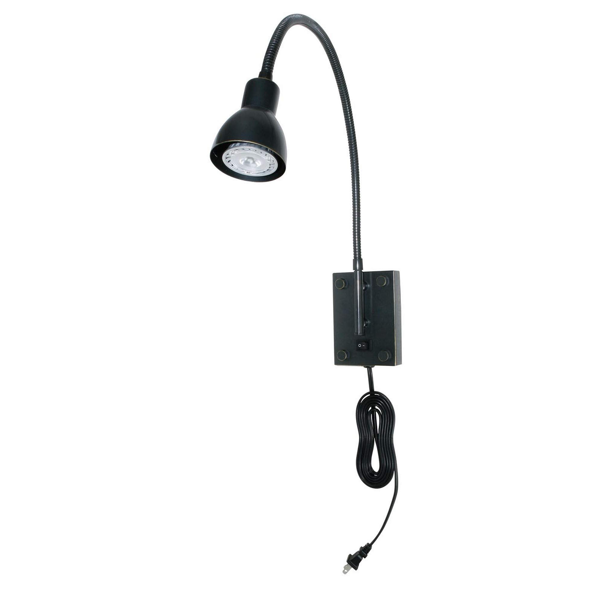 Benzara Metal Round Wall Reading Lamp with Plug in Switch, Black, Model BM225088
