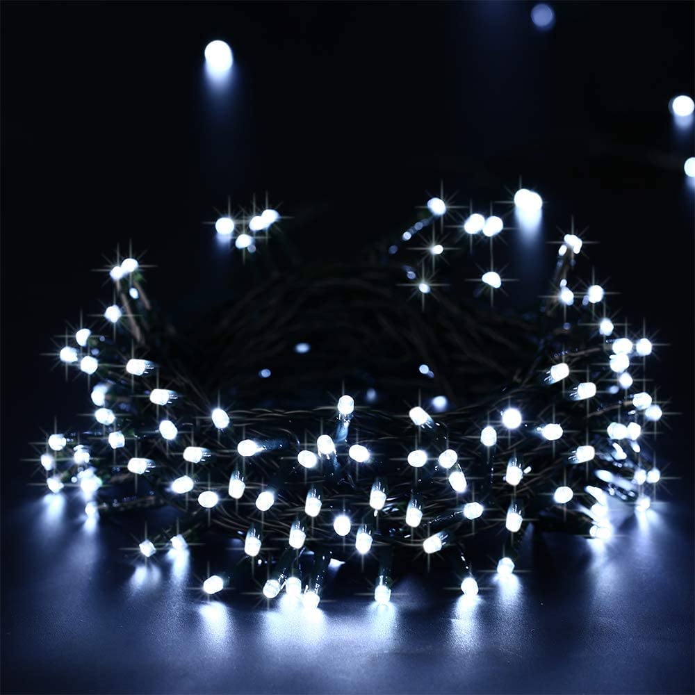 iShabao Solar Fairy String Lights, 300 LED, 98.4ft, Waterproof, White, 8 Modes for Garden, Patio, Home, Party, Wedding Decor