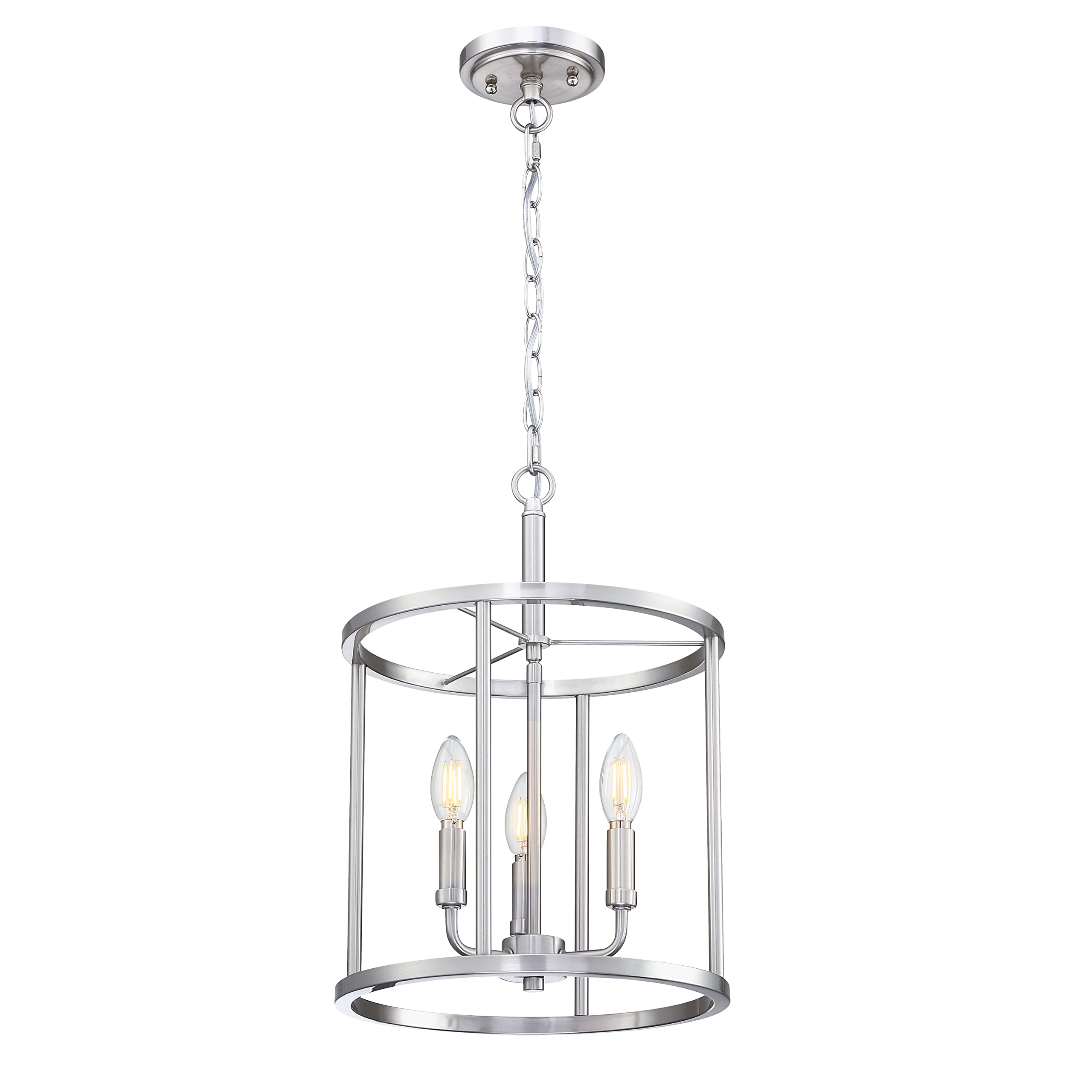 Doraimi Lighting 3-Light Hanging Lantern Pendant Light Fixture Brushed Nickel Finish Geometric Chandelier Adjustable Chain Metal