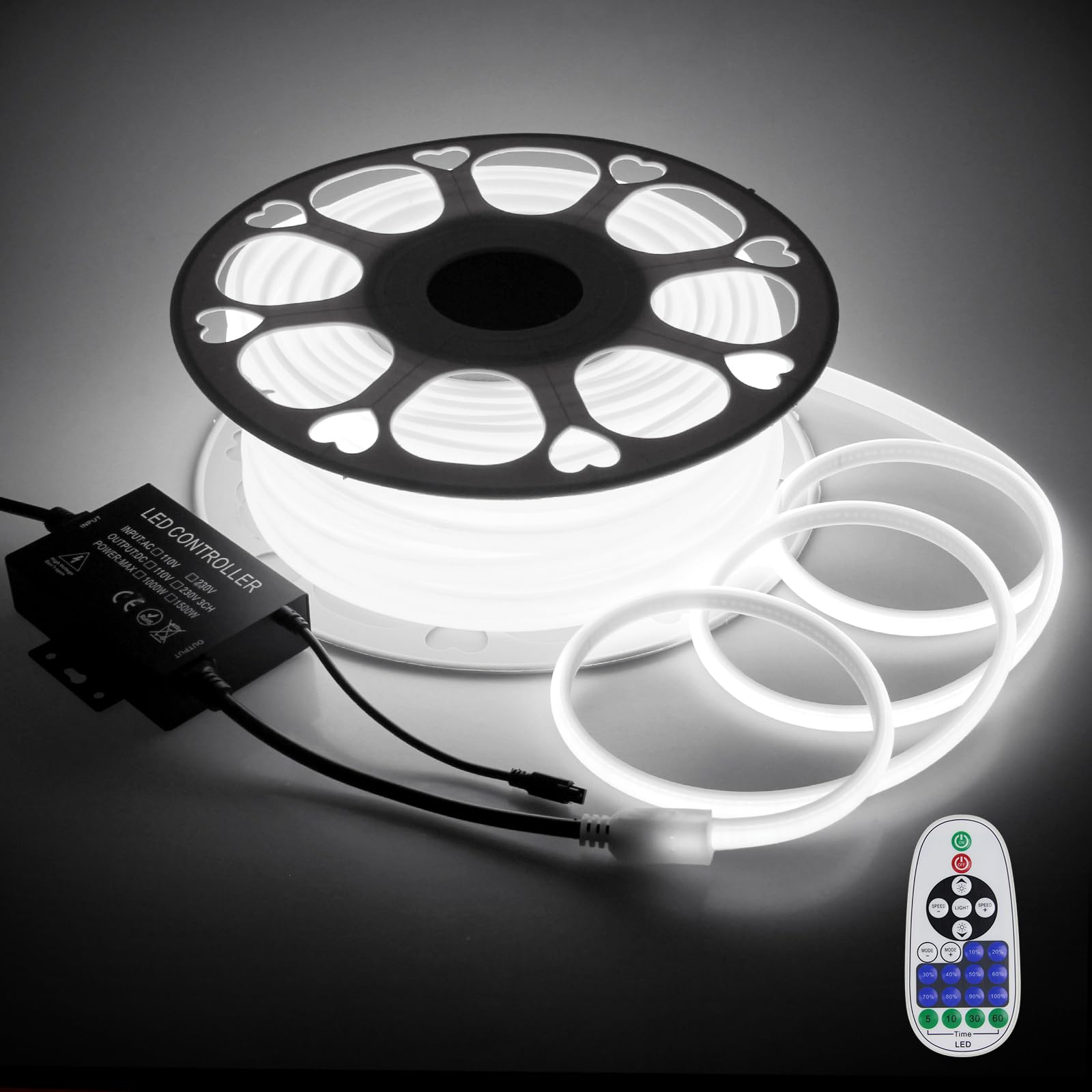 Aclorol COB LED Strip Lights Outdoor Waterproof 100FT 1 Roll AC 120V LED Rope Light Dimmable COB Flexible Light High Density Uni