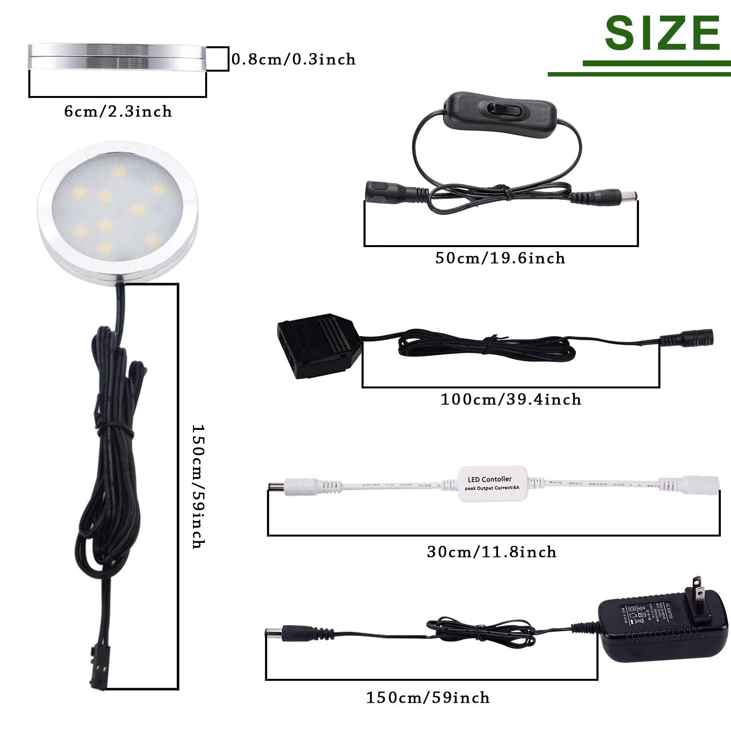 AIBOO Dimmable LED Under Cabinet Puck Lights Kit with RF Remote Control, 3 Lamps, Warm White 2700K, Model YK-300000197