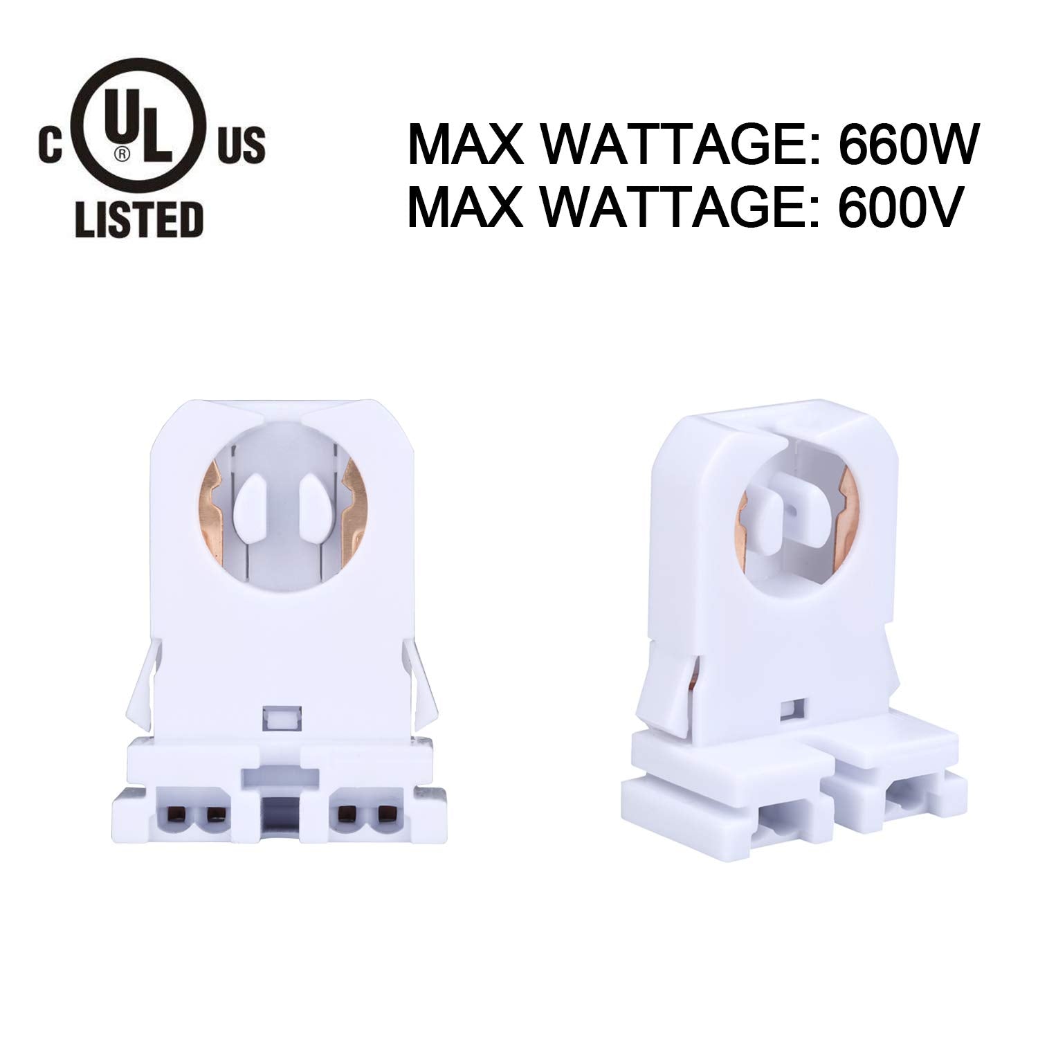 Jomitop G13 T8 Bi-Pin Socket Tombstone Lamp Holder, Copper, 50 Pack, Non-Shunted For Led Fluorescent Tube Replacement