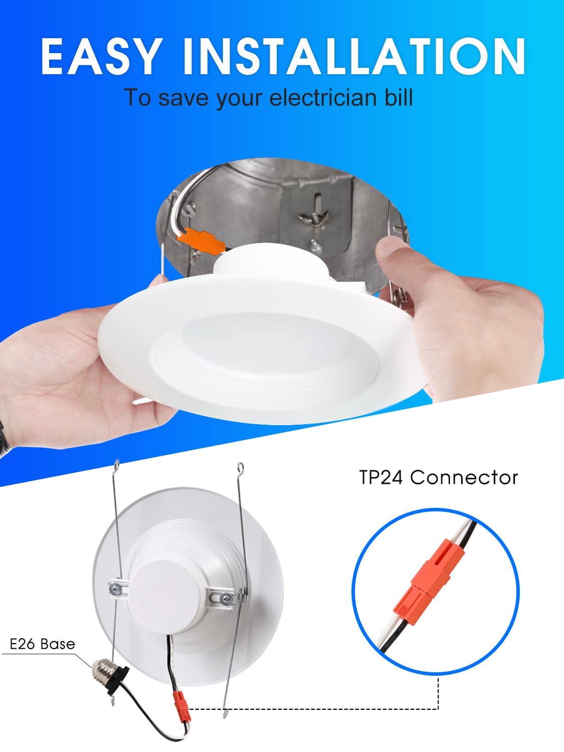 Energetic 5/6 Inch Led Recessed Lighting, 1000Lm, 4000K Cool White, 13W=150W, Dimmable Led Can Light, Damp Rated, Simple Retrofi