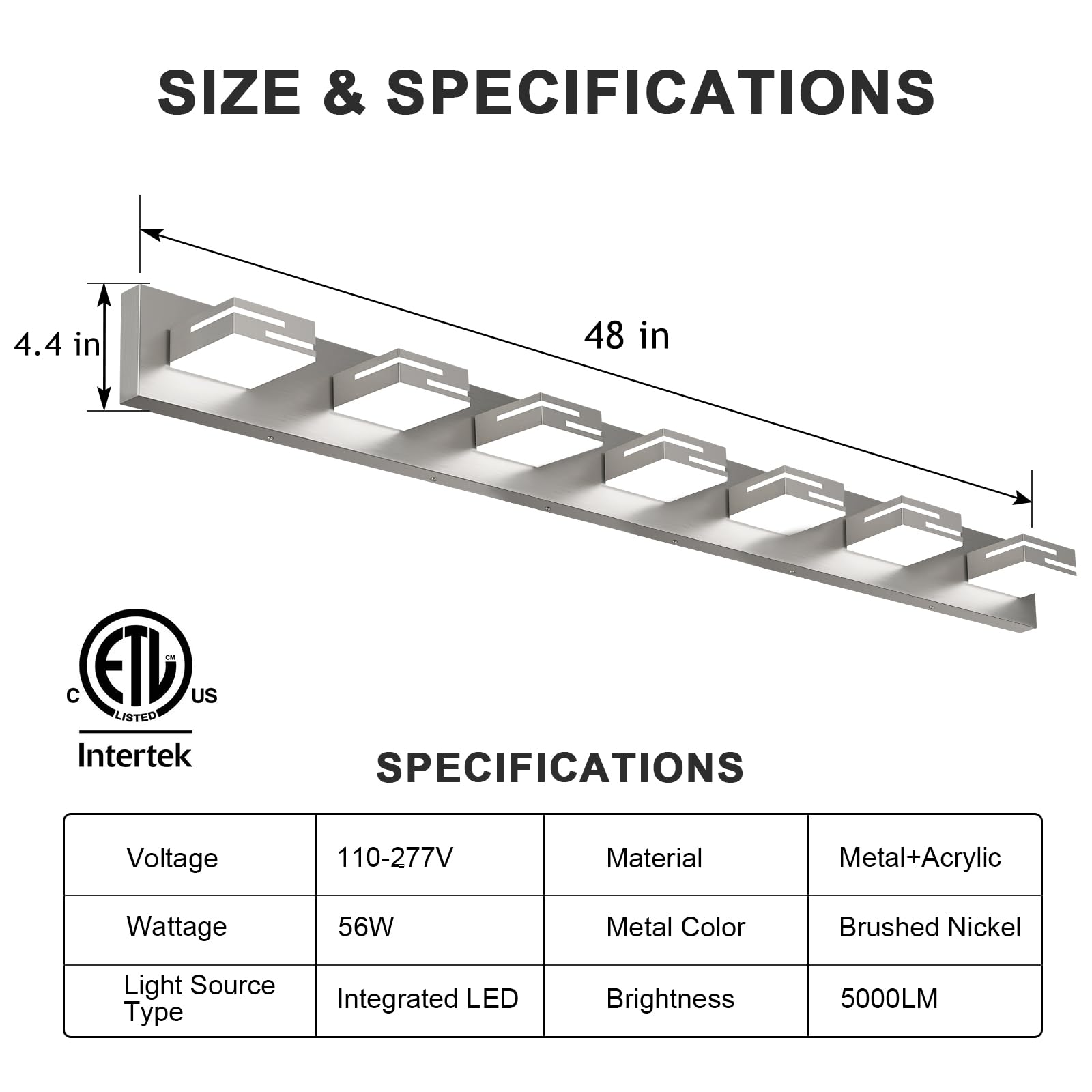 Lkhf Led Modern Bathroom Vanity Light Fixtures  7-Light 48-Inch Dimmable Brushed Nickel Vanity Lights For Bathroom Lighting Fixtures Over Mirror  With 350?Rotatable Acrylic Heads (Cool White 6000K)