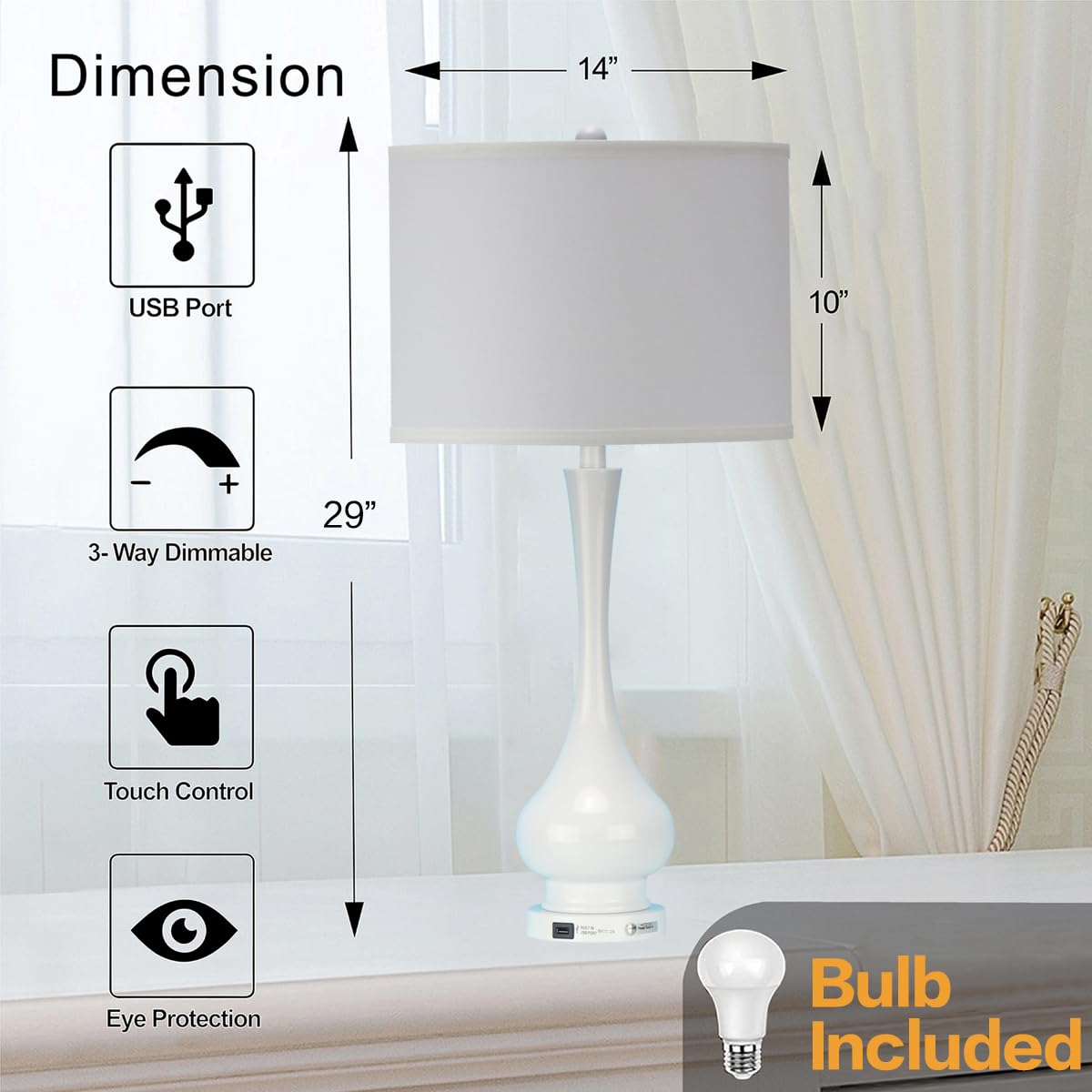 Mwwanjlee Table Lamps For Living Room Set Of 2,30'' Tall Bedside Farmhouse Lamps,Bedroom Nightstand Lamps With Usb Port, 3-Way D