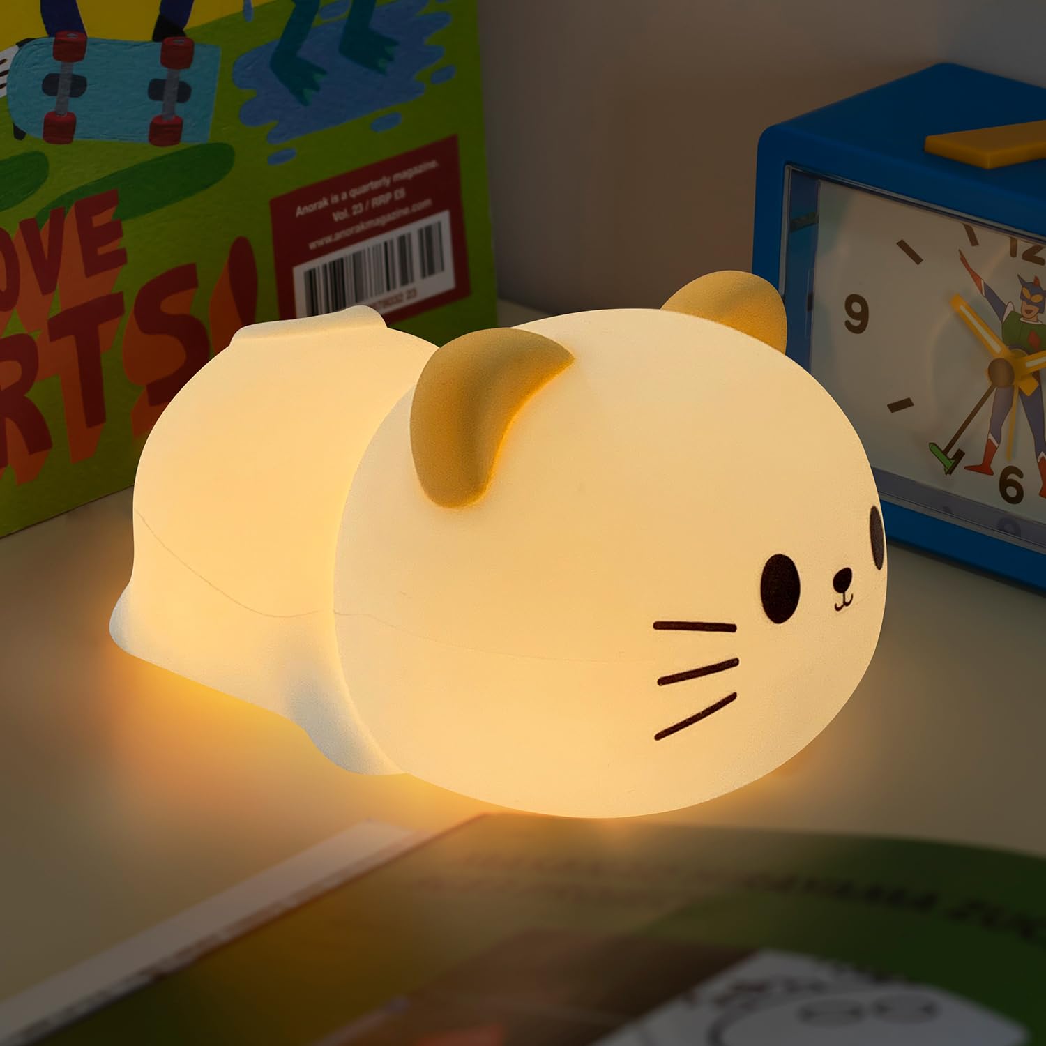 Myratts Led Cute Cat Night Light, 7 Colors Dimmable Timer Bedside Lamp, Touch Control Night Lamp for Kids Adults, Used for Campi