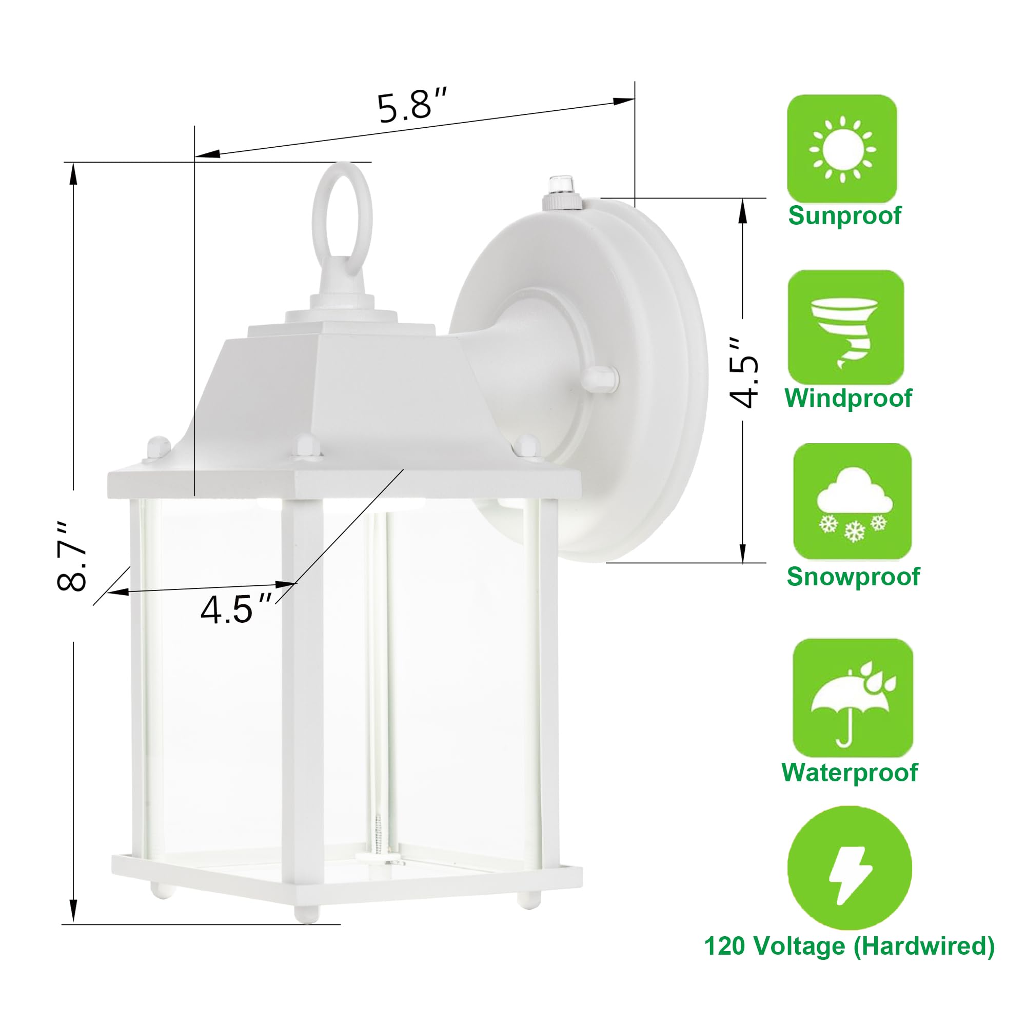 LIT-PaTH Outdoor LED Wall Lantern, 5000K White, Aluminum, Dusk to Dawn, 800 Lumen, 1-Pack, Model LT-WL001P50K-W