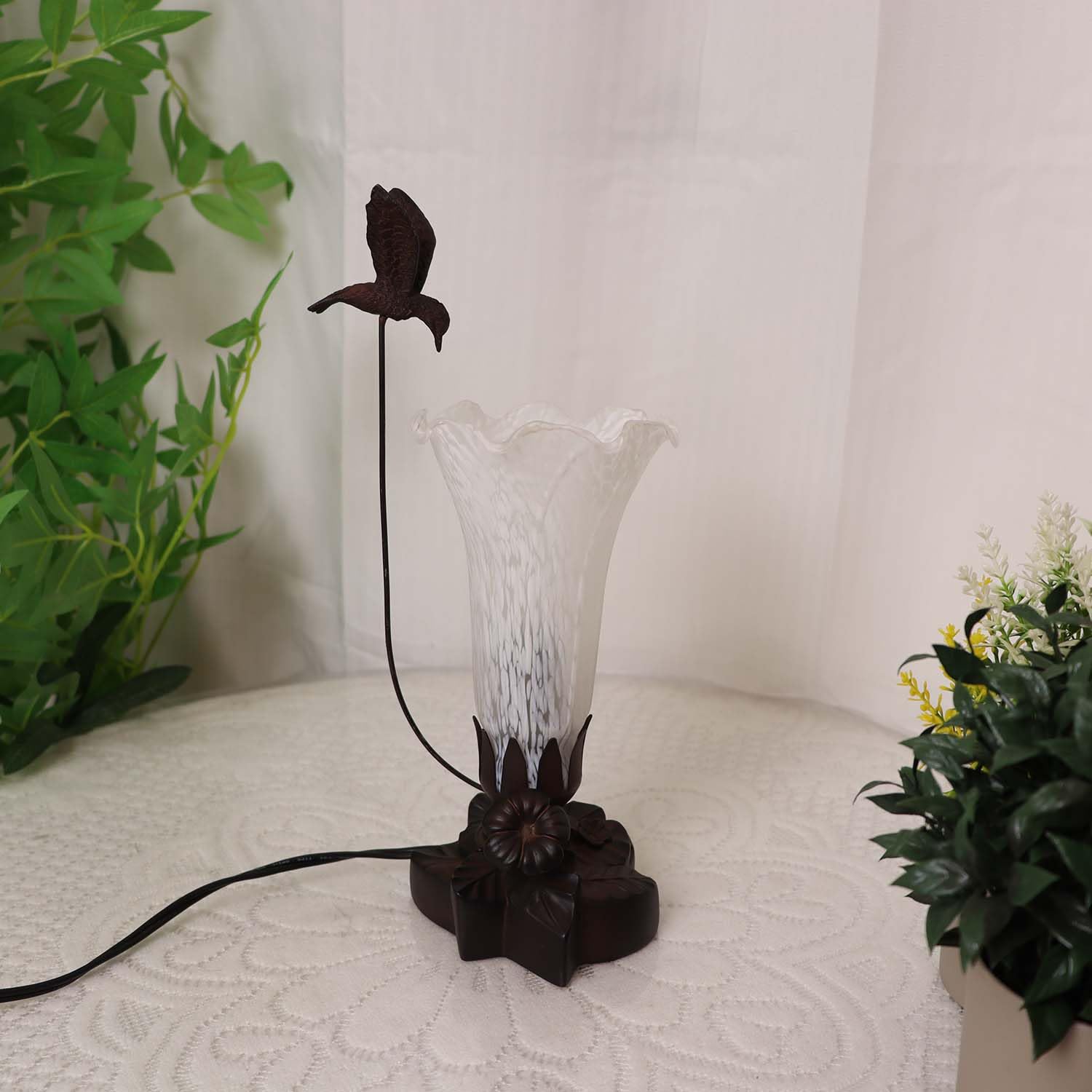 Bieye LS10 Lily Flower Blown Glass Lampshade - Large, White, I.D. 1.26" x O.D. 1.5", Elegant Home Lighting Decor