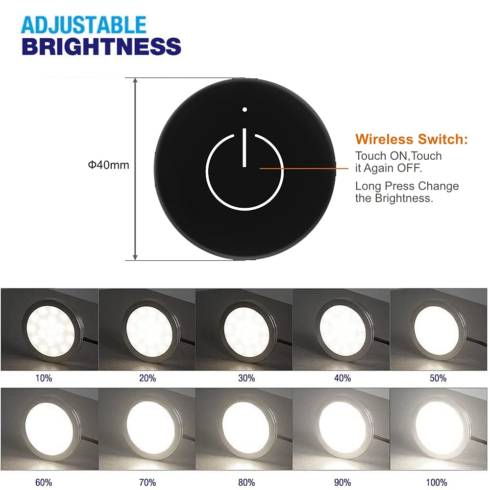 VST Under Cabinet Lighting Puck Light, 12V 2W, Wireless Dimmer, 3 Pack Black 4000K, Recessed or Surface Mount, Model 028