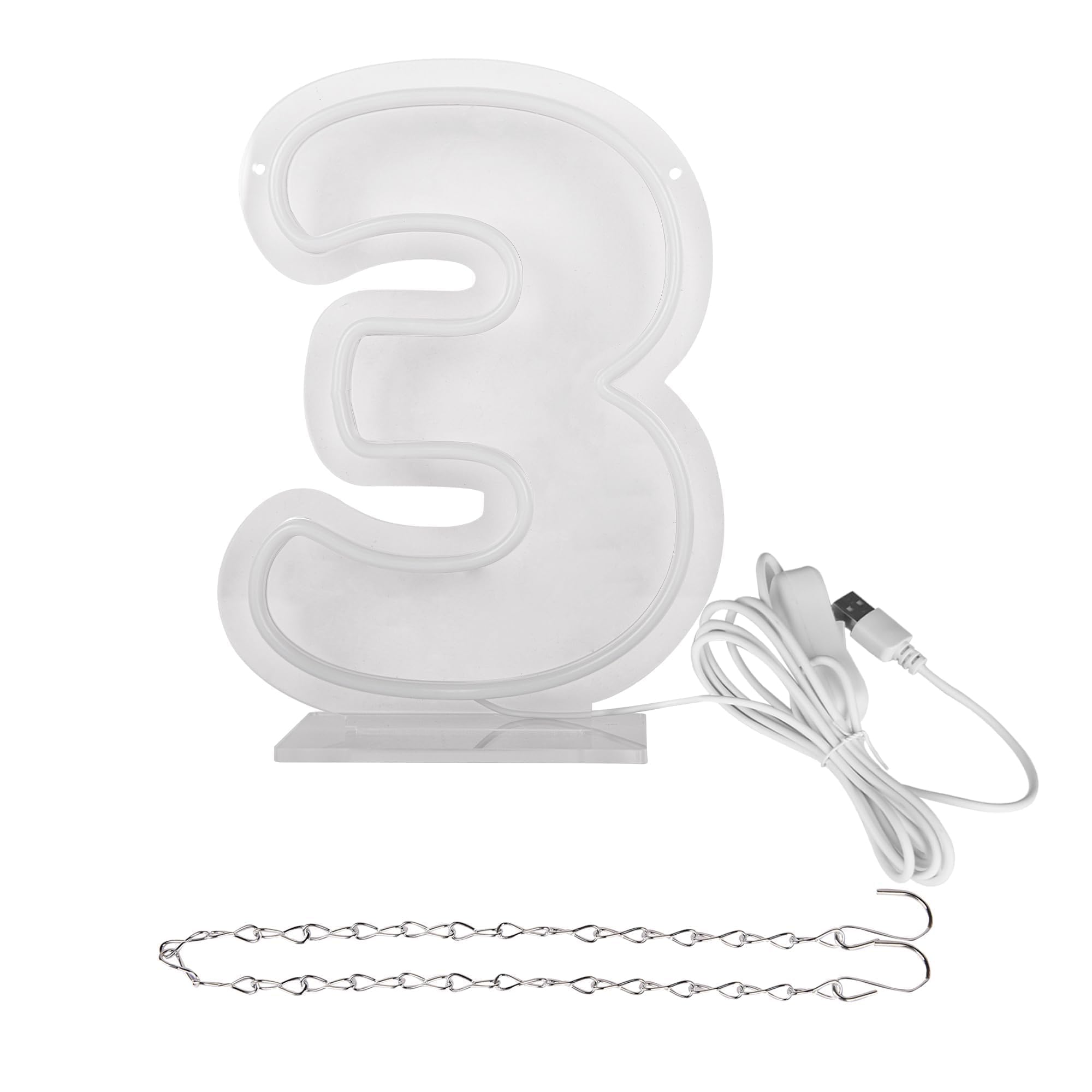 attneon Number 3 Neon Sign LED Light, Silicone Material, 11.8x8.7 inches, Ideal for Wedding, Birthday, Party Decor