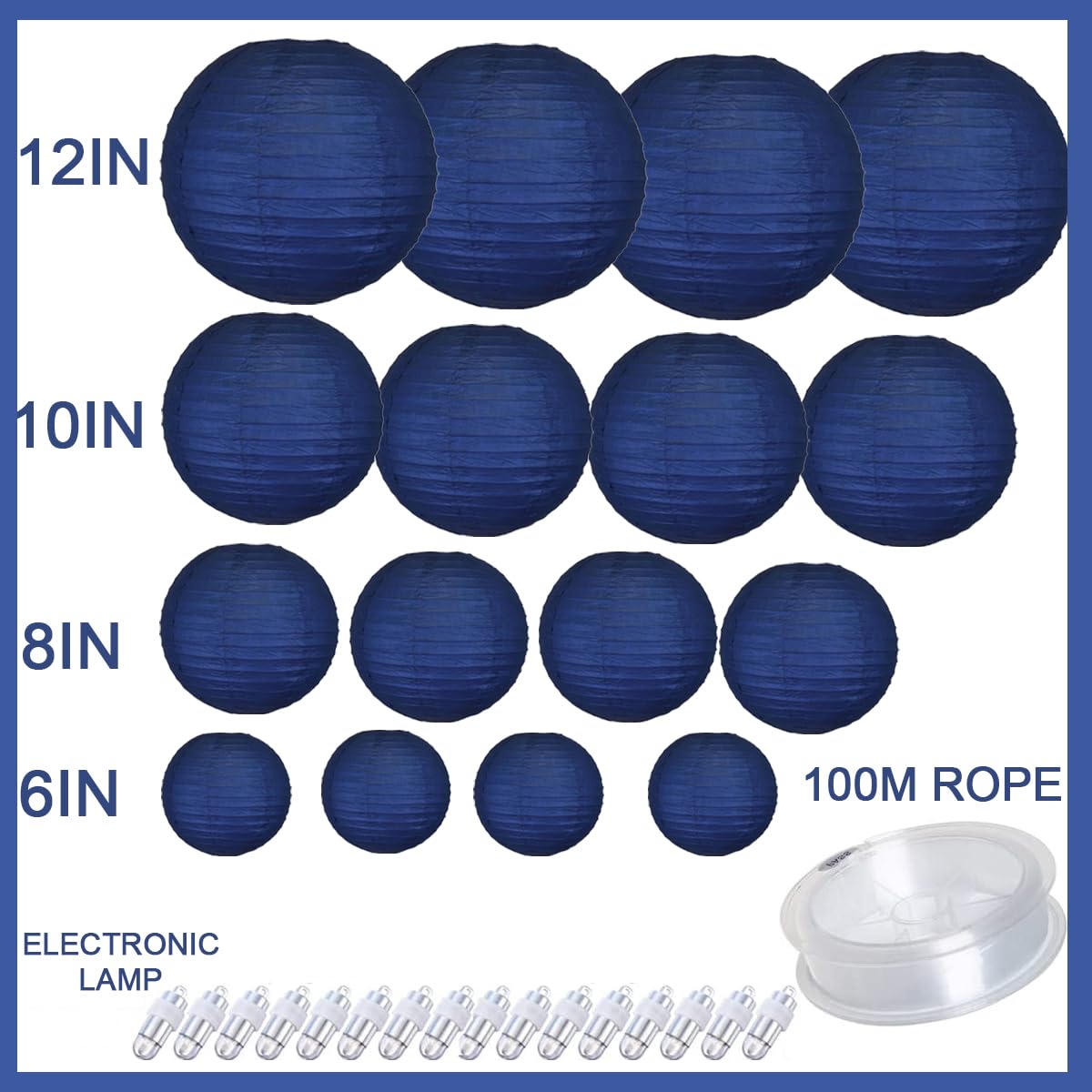 Enparez Paper Lanterns With Lights Included 16Pcs 6'' /8'' /10'' /12'' Hanging Decorative Chinese Paper Lantern For Wedding Baby