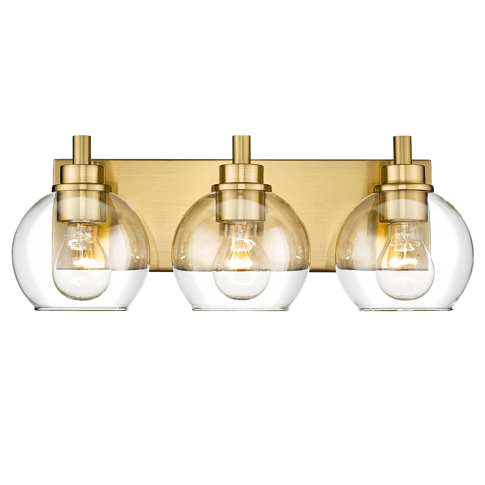 Metwet Bathroom Light Fixtures, 3-Light Brushed Gold Vanity Light, Modern Wall Sconces With Clear Glass Globe Shade, Bathroom Wa