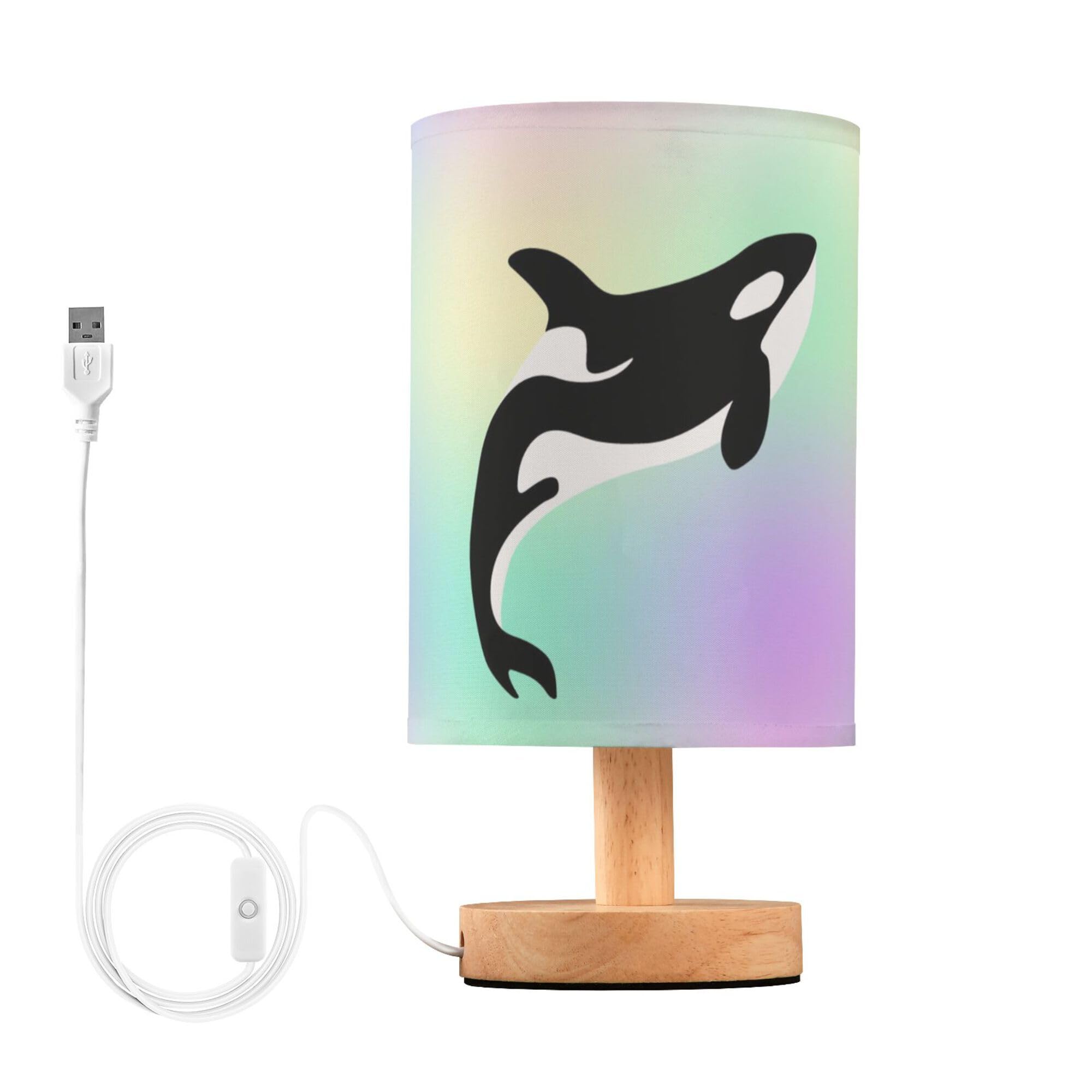 YYZZH Table Lamp Killer Whale in Swimming Pool Orca Swim in Water on Pastel Color Nightstand Lamp with Wood Base Fabric Lamp Sha