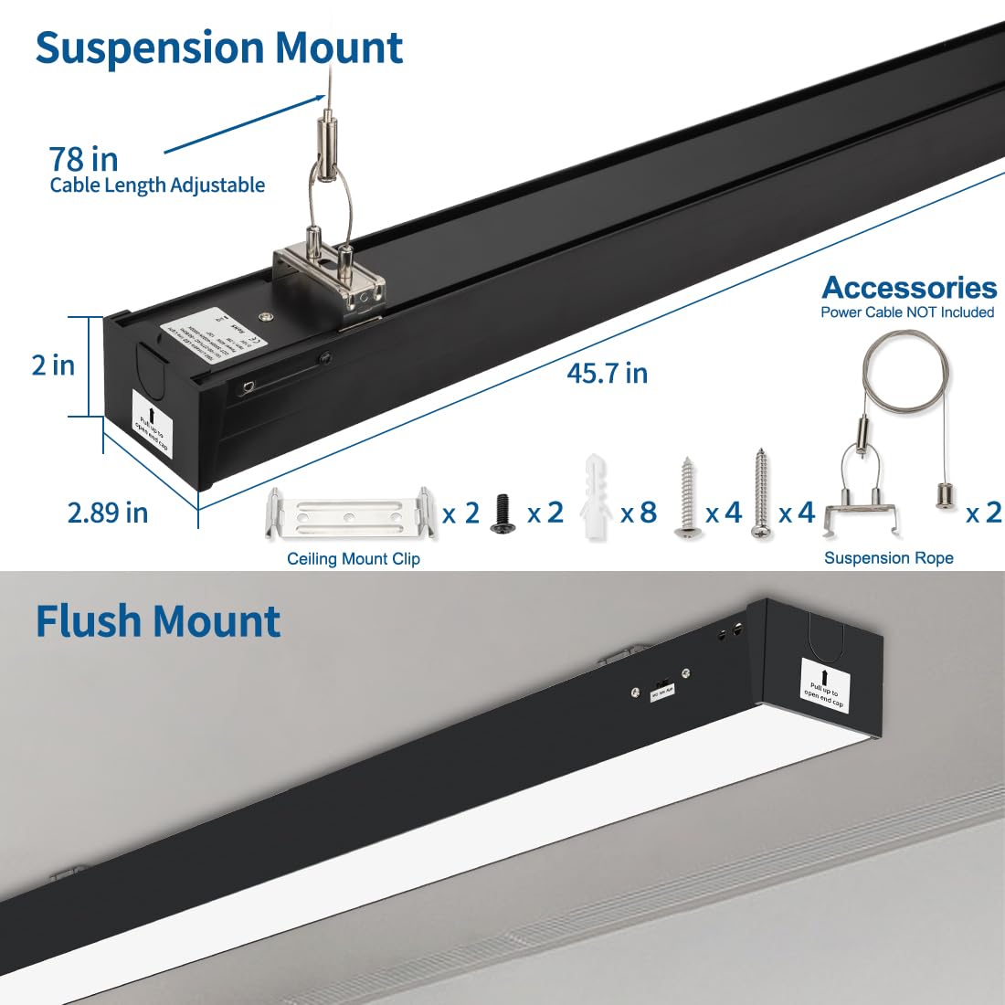 DAKASON 4FT Linkable LED Linear Light, 40W Dimmable Fixture, Black, Model LS-4B-50KFD, Perfect for Billiard Pool, Office &