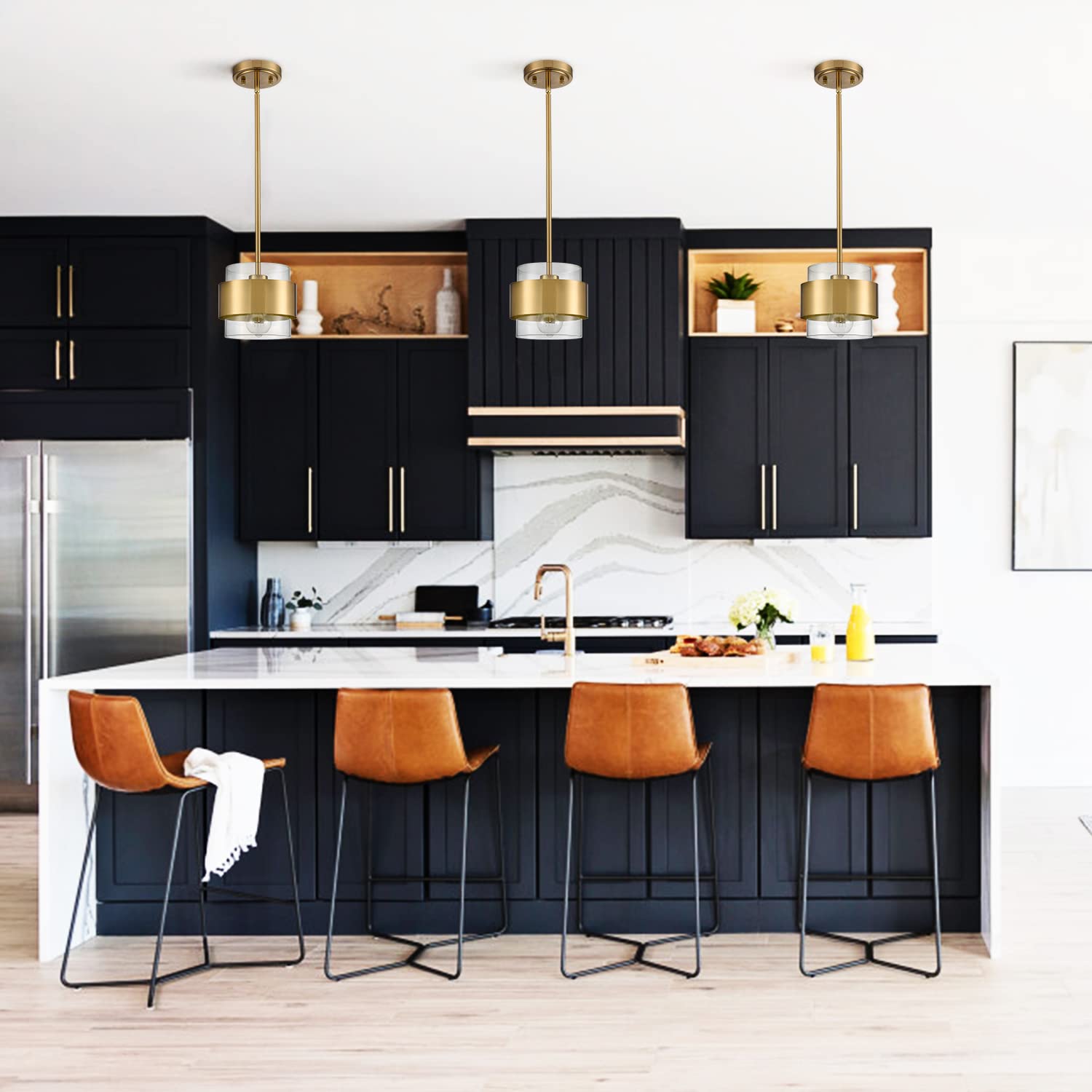 Claxy Brass Pendant Light Mini Glass Pendant Lighting For Kitchen Island With Clear Glass Shade