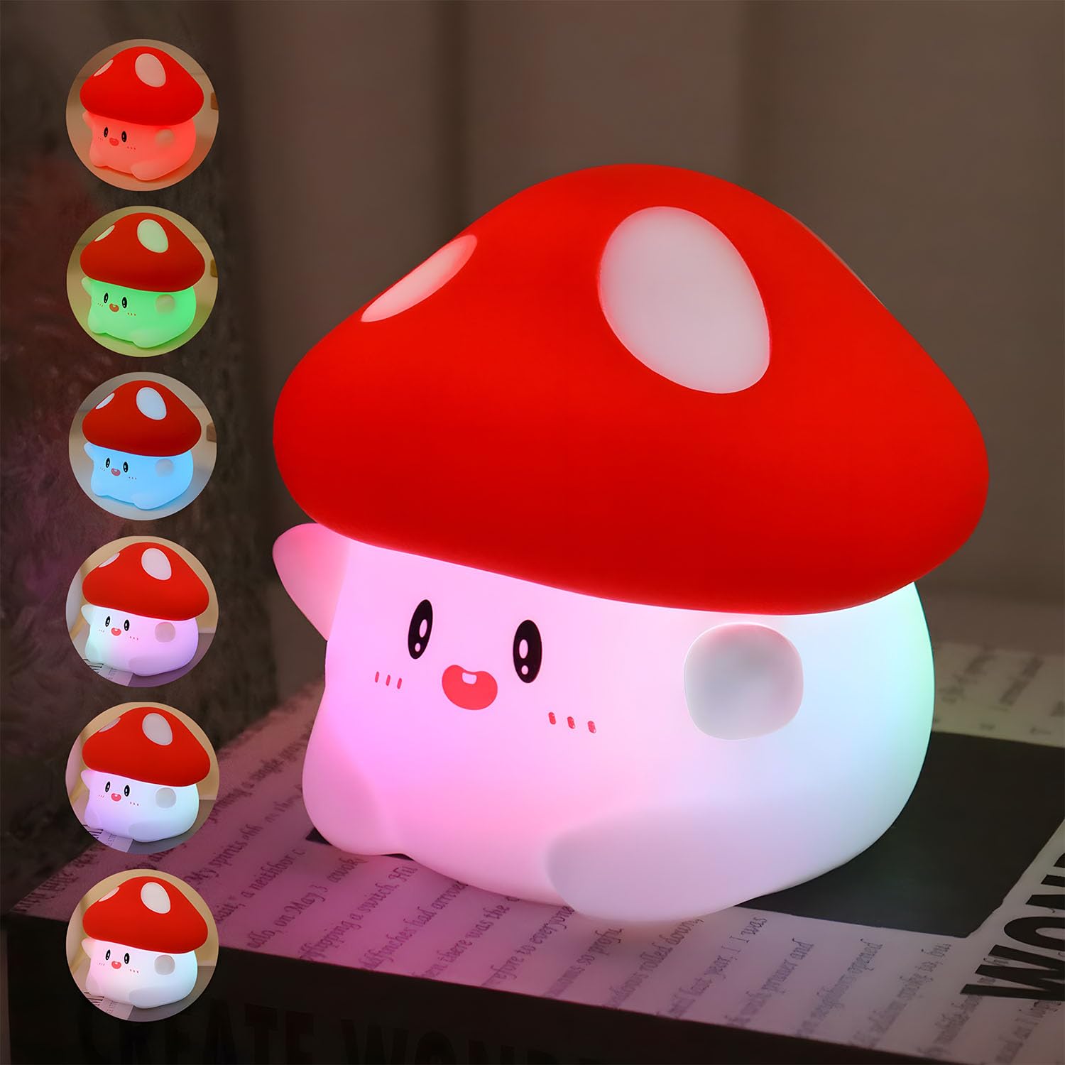 Daixinde Mushroom Night Light Color Changing  50Hrs Mushroom Lamp  Tap Control 2 Brightness & Timer  Rechargeable Squishy Night Lamp for Kids For Mature Userss  [Valentines Gifts]
