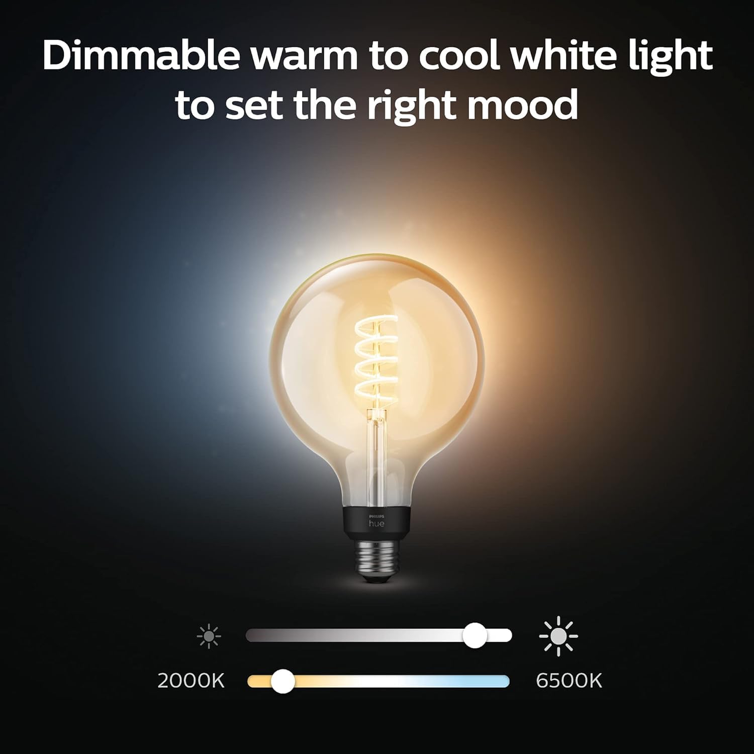 Philips Hue Smart 60W G40 Filament LED Bulb - White Ambiance Warm-to-Cool White Light - 1 Pack - 550LM - E26 - Indoor - Control