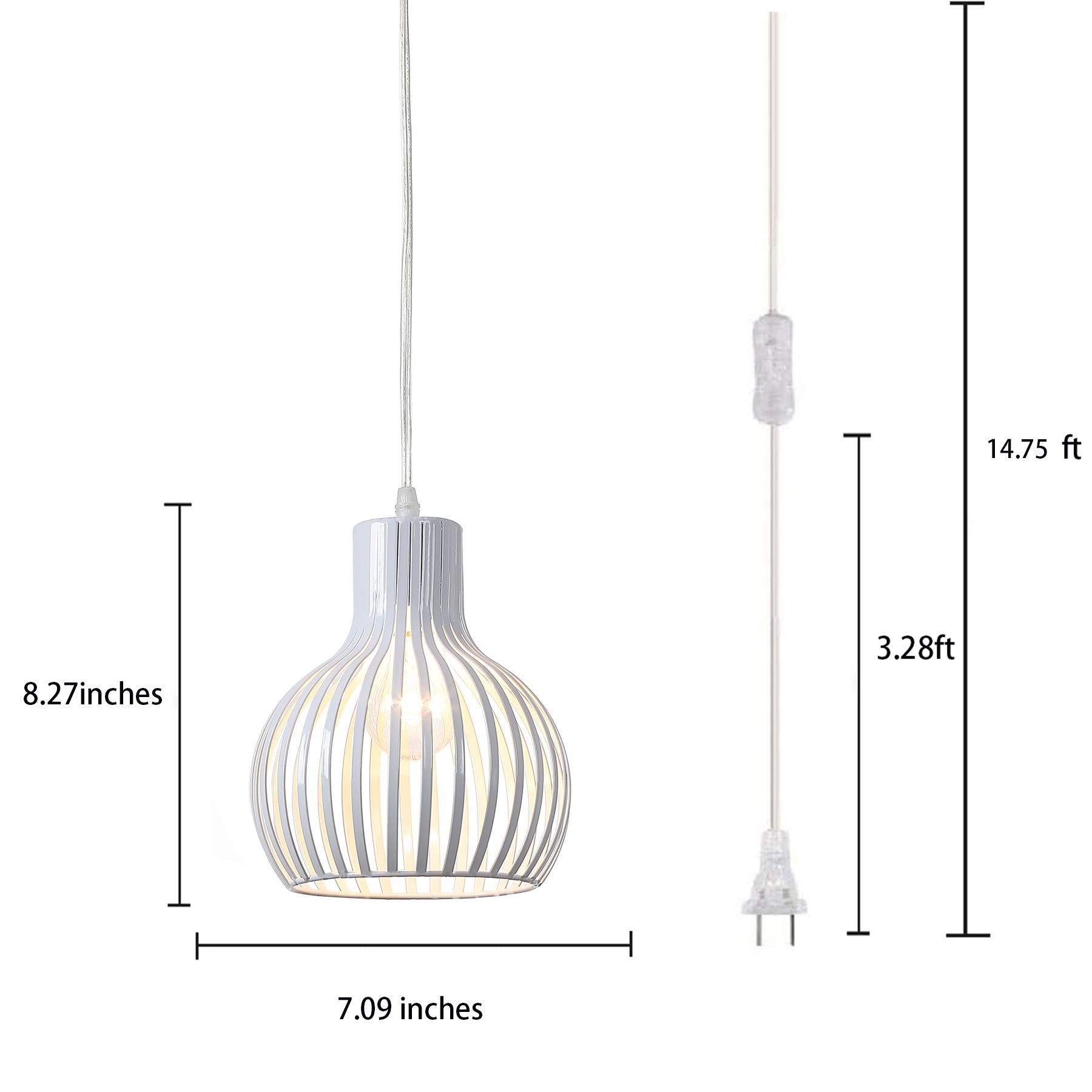 Riomasee Industrial Plug In Pendant Lighting Metal Wire Cage Hanging Light Fixture With 14.27 Ft Hanging Cord And On/Off Switch