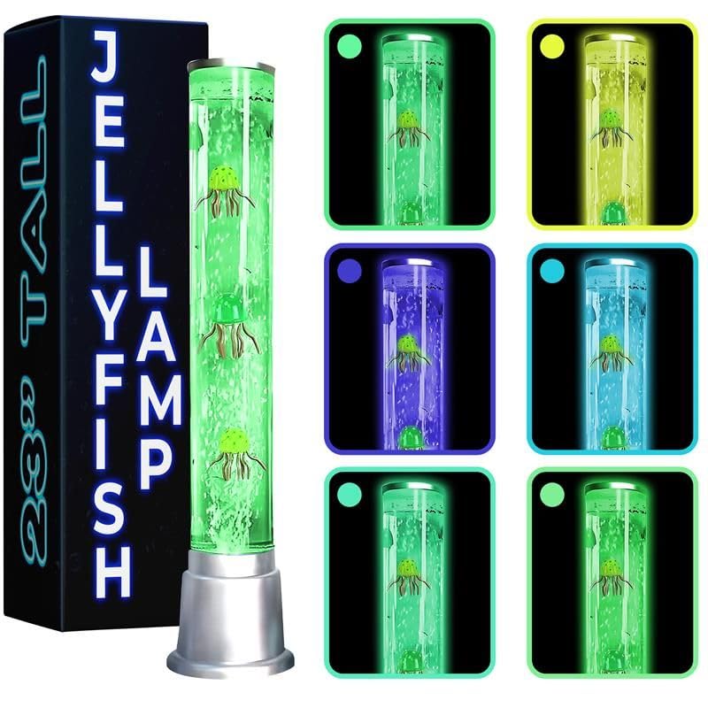 Jellyfish Lamp Bubble Lights with 6 LED Color Automatic Changing Night Light & Moving Discovery Jelly Fish Aquarium - Sensory Tu