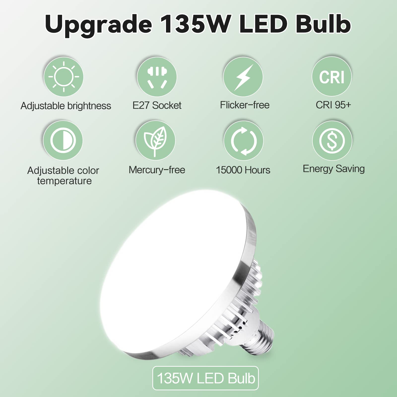 Skytex 2Pack 135W Dimmable Tricolor LED Photography Bulbs 2700-6400K E27 Socket White