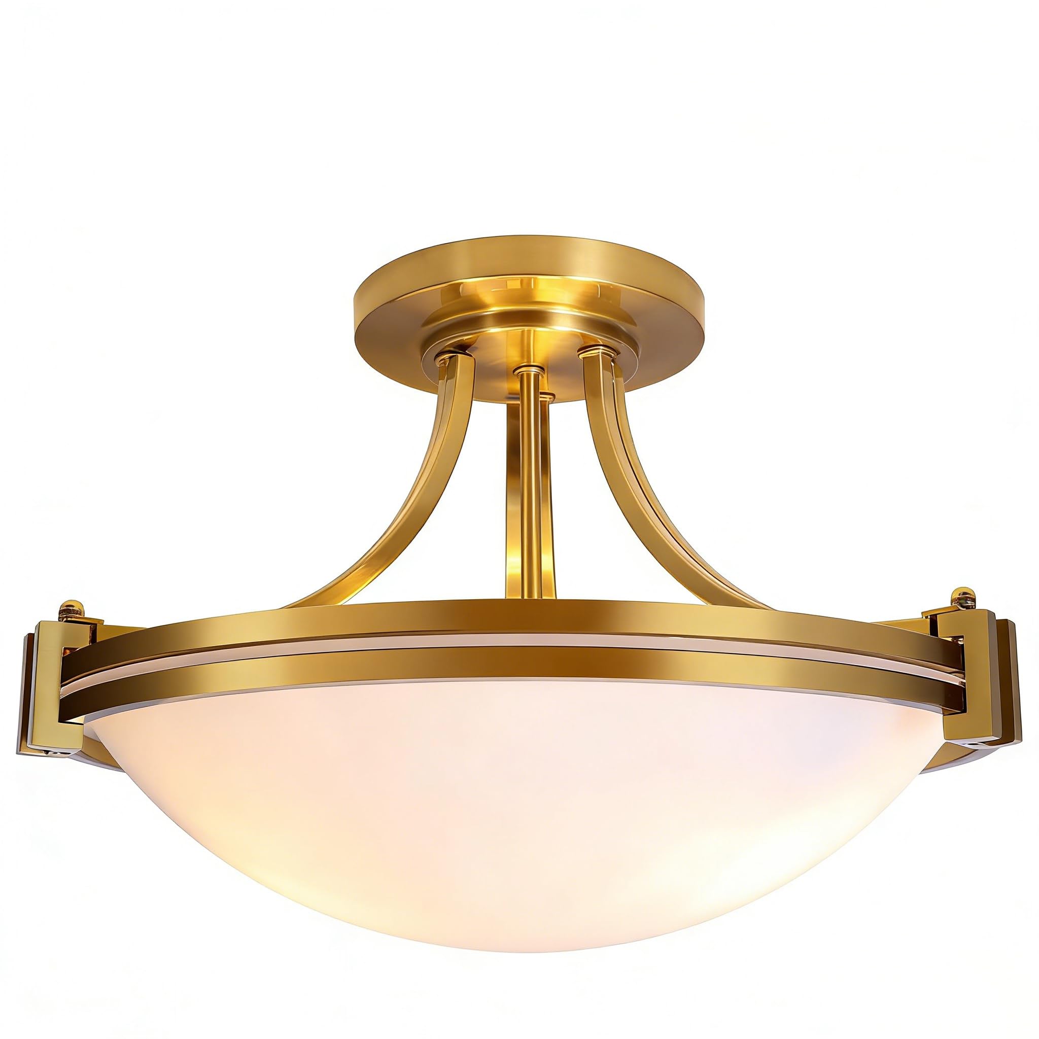 Bektas Semi Flush Mount Ceiling Light Fixture,16inch Brushed Gold Traditional Light Fixture with Milk Glass for Bedroom,Kitchen,