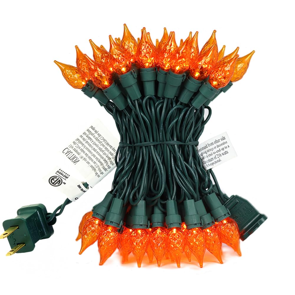 Esolton Halloween Lights Orange Light 70 Led C5 Blubs 120V High-Voltage Plug In Connectable Christmas String Lights For Indoor Outdoor Use Halloween Tree Home Party Thanksgiving