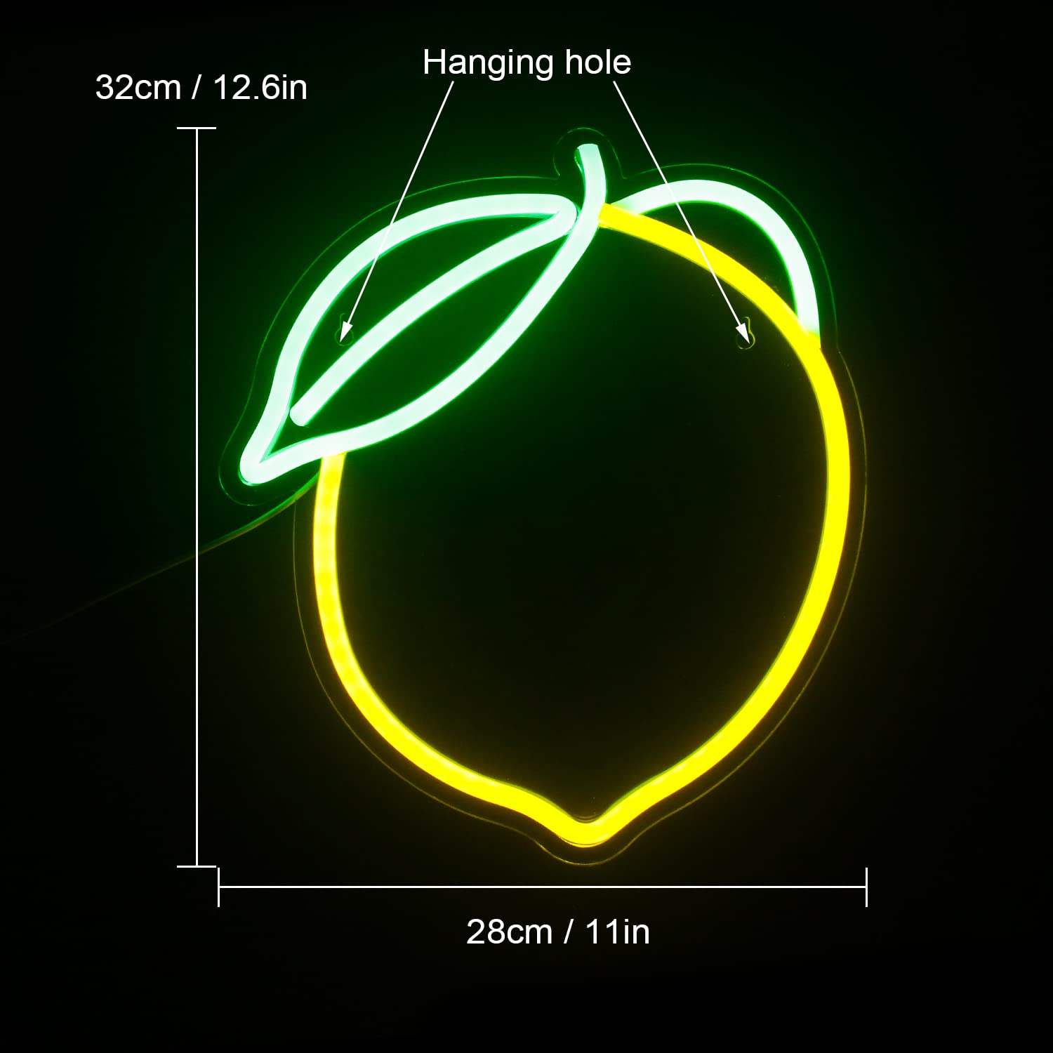 Wanxing Lemon Neon Sign - Led Fruit Shape Light For Bar, Kids Room, Wedding, 12.6X11, Yellow & Green, Model Ns-Wx-Lemon