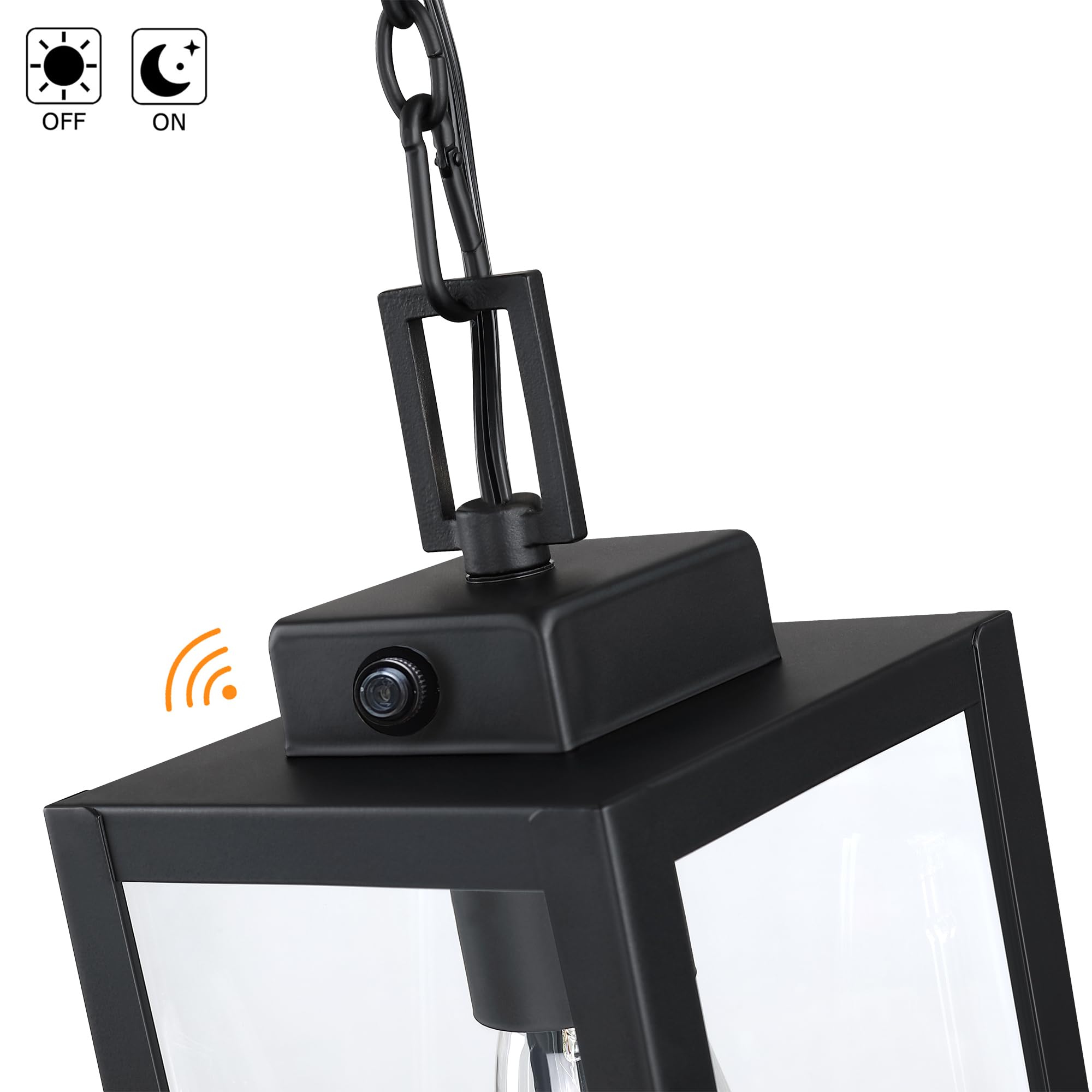 Faymart 13" Outdoor Pendant Light - Dusk to Dawn, Steel & Glass, with Sensor, Model 848507017127