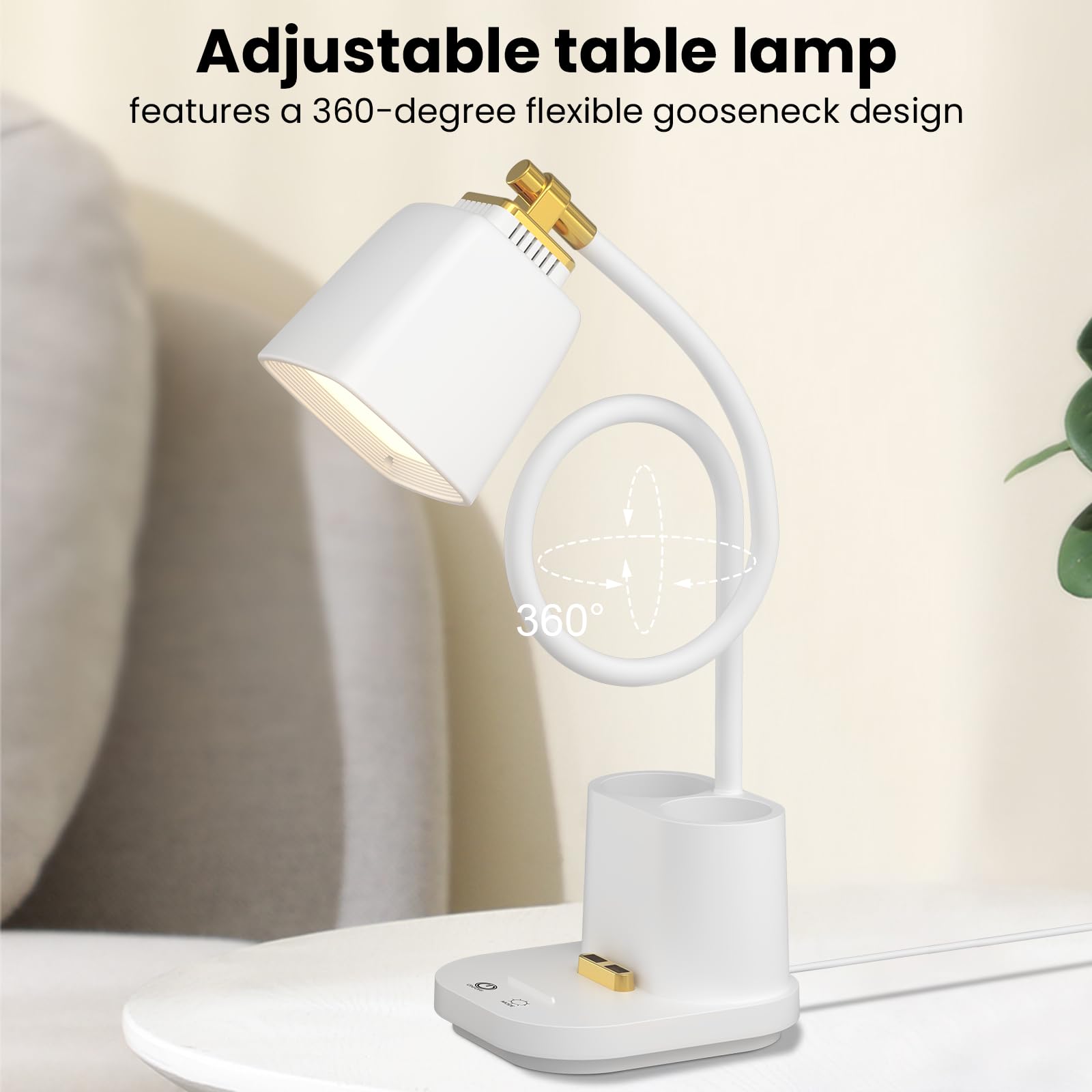 Led Desk Lamp With Usb Charging Port & Pen Holder, Dimmable Reading Light, Small Touch Table Lamp For Bedside Office Home Study