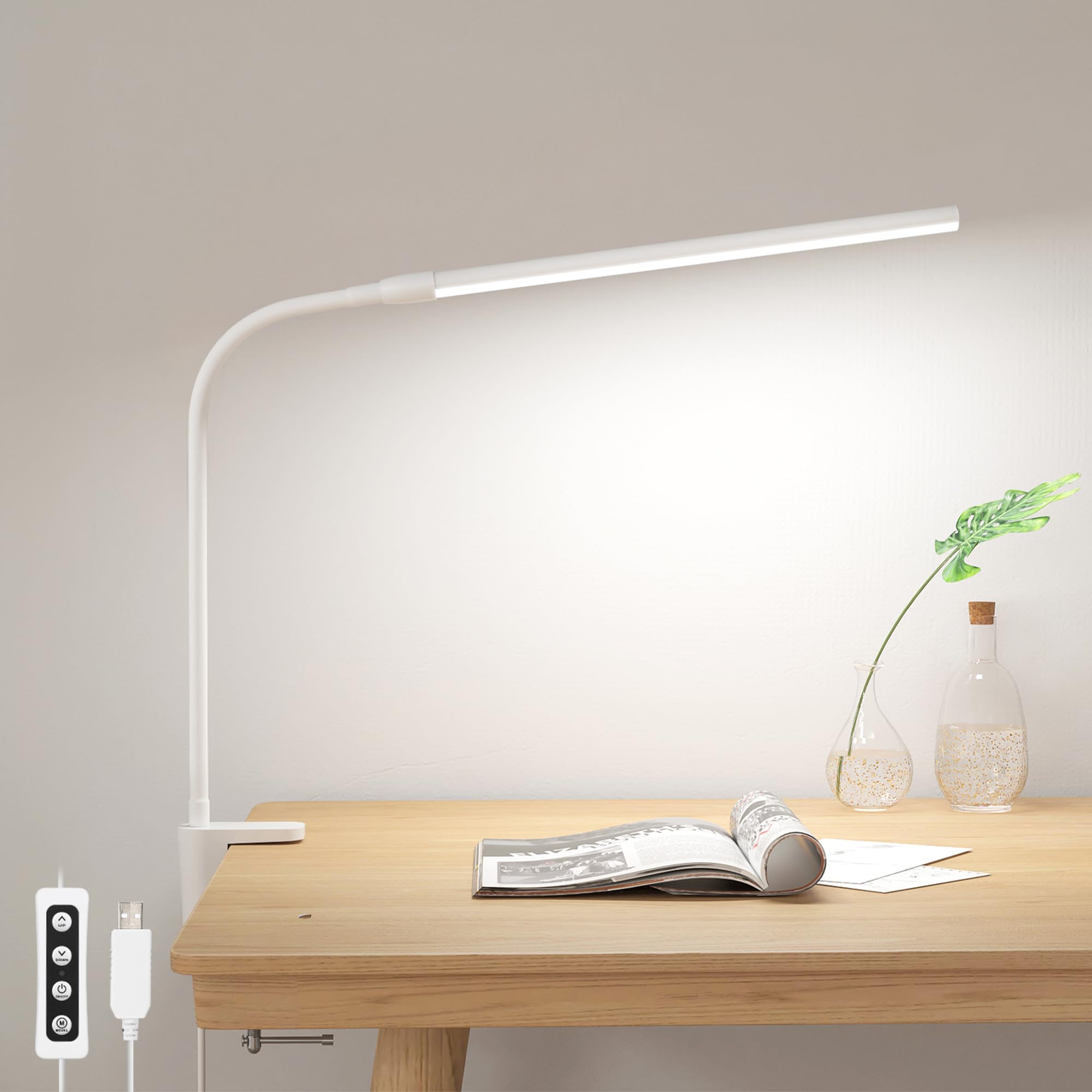 Lepro Clip on Desk Lamp LED, Dimmable with 3 Color Modes, 10 Brightness Levels, Adjustable Gooseneck, White, Model PR310005-DWW