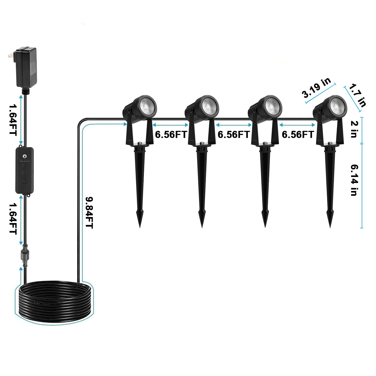 Zyan 4 Pack Outdoor Led Landscape Spotlights With Sensor, Dimmable With Timer, Dusk To Dawn, Ip65 Waterproof & Connectable