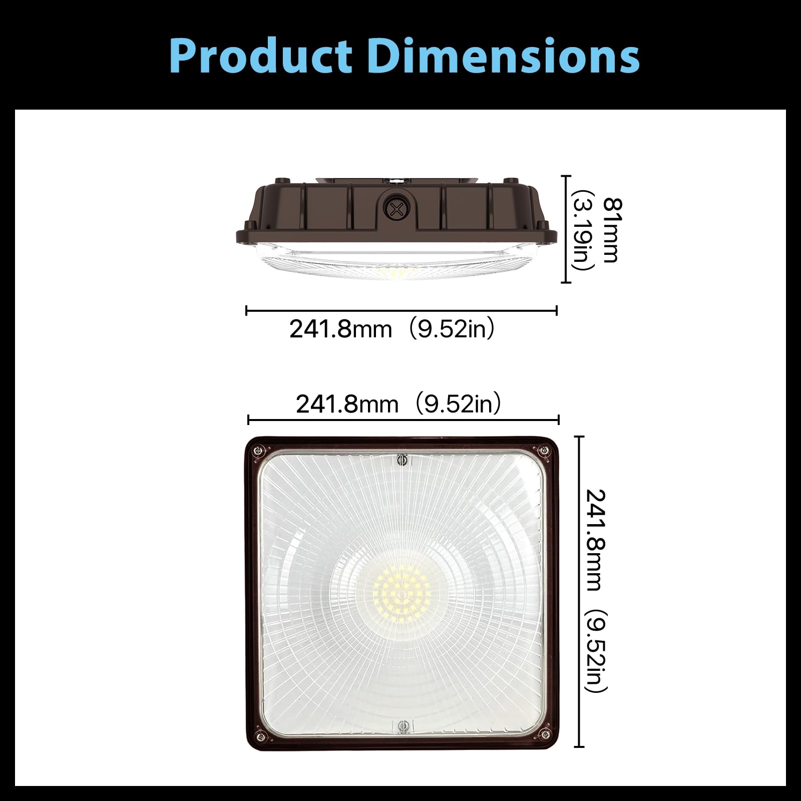 HYPERLITE LED Canopy Light 45W, 6300 Lumens, 5000K Daylight, Bronze, Mstar Series, 9.5inx9.5in