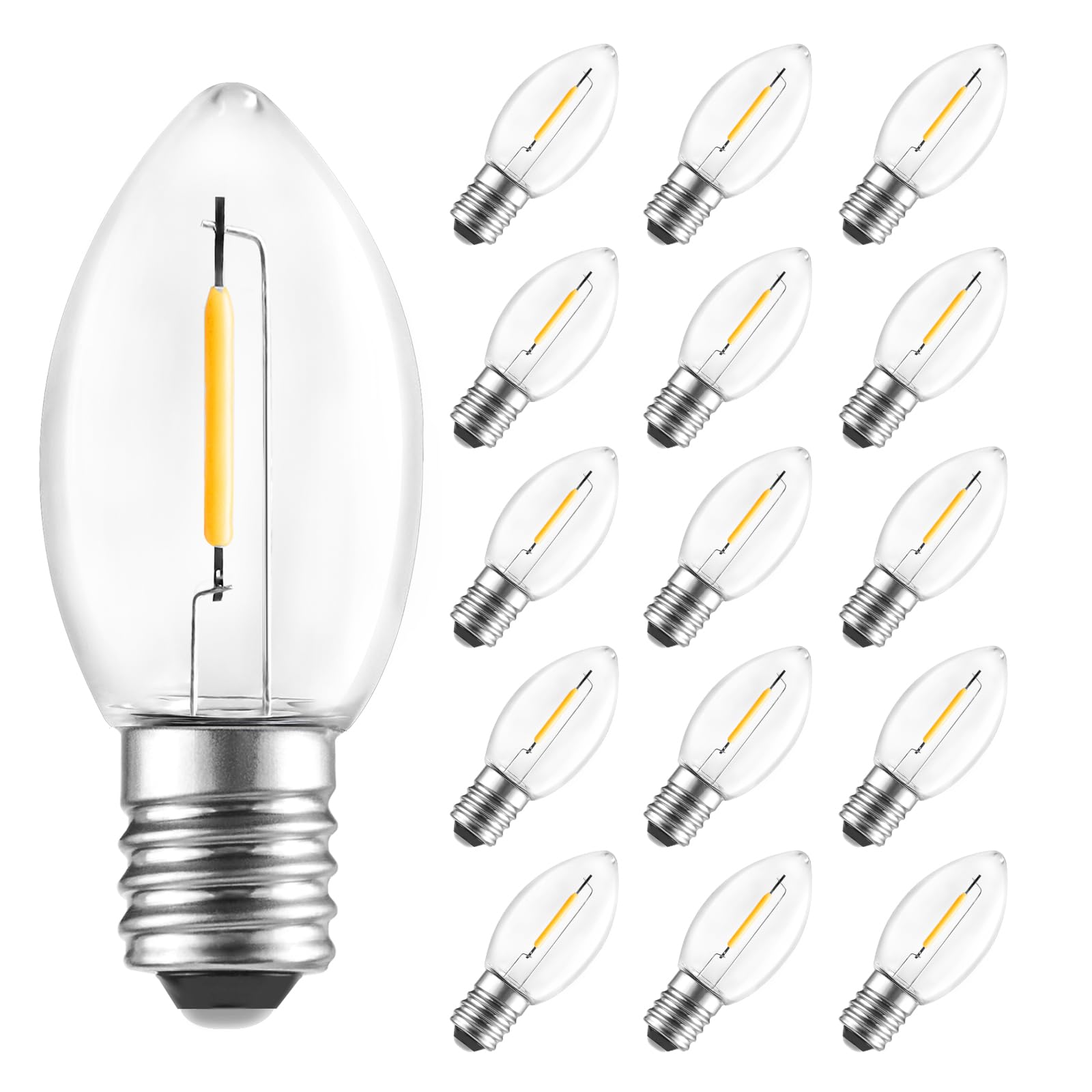 Brightown 15 Pack C7 Led Christmas Lights Bulb  C7 Replacement Shatterproof Led Bulb for Christmas String Lights  E12 Base  Commercial Grade Warm White Bulbs