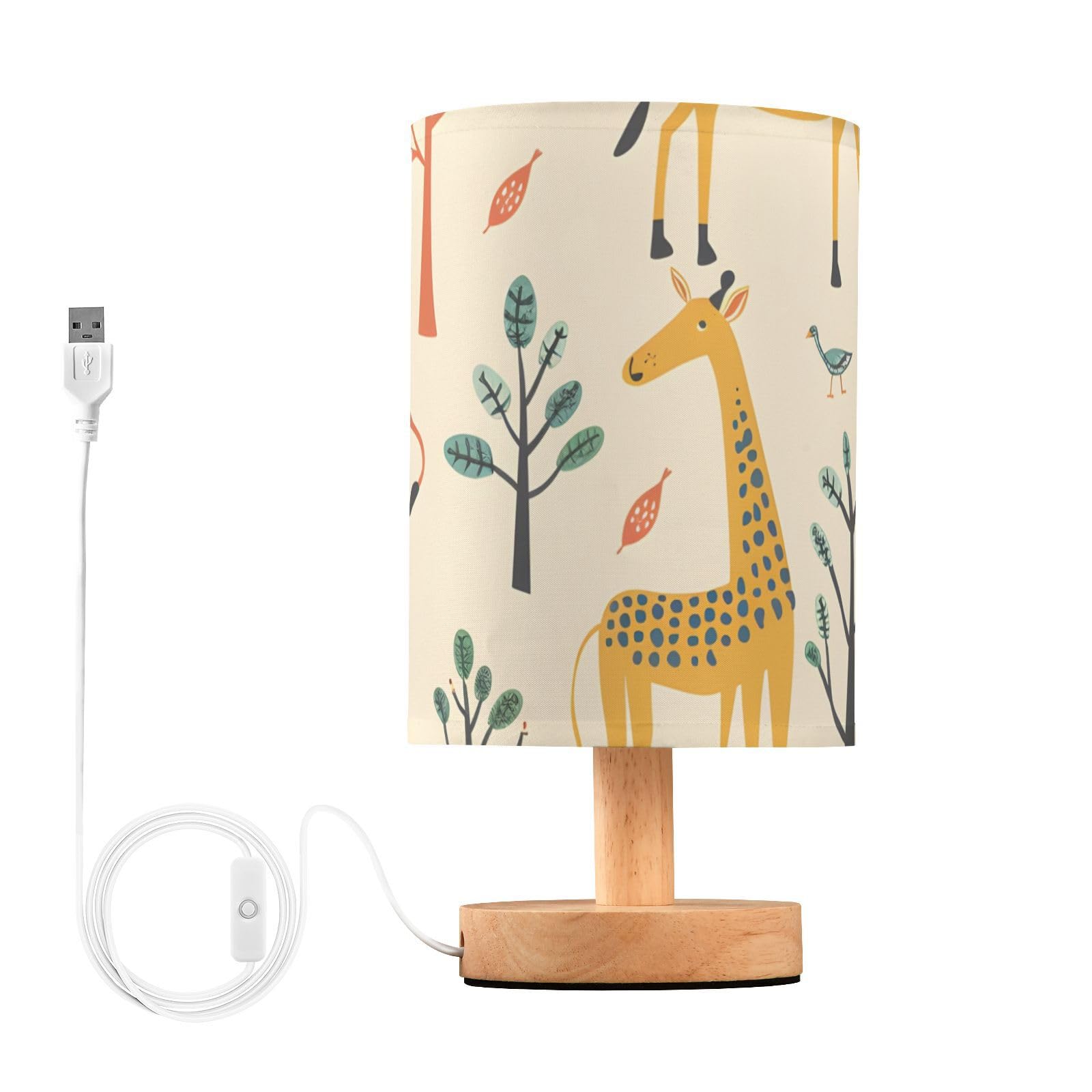ALAZA Giraffe Forest Lamp for Girls Boys Bedroom Bedside Table Lamp with USB Port LED Kids Nightstand Lamp Wood Base Desk Living
