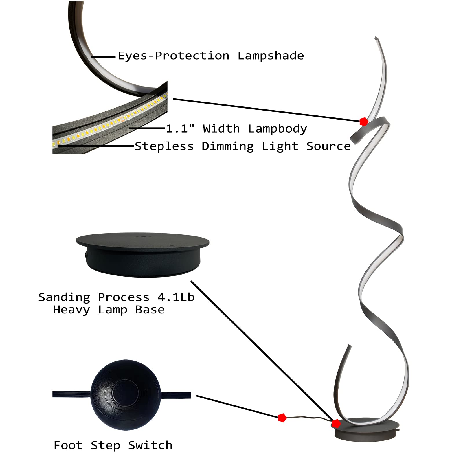 60W 3 Color Temperature LED 59inches Floor Lamp with Remote Control for Living Room,Bedroom,Office Lighting (Black)