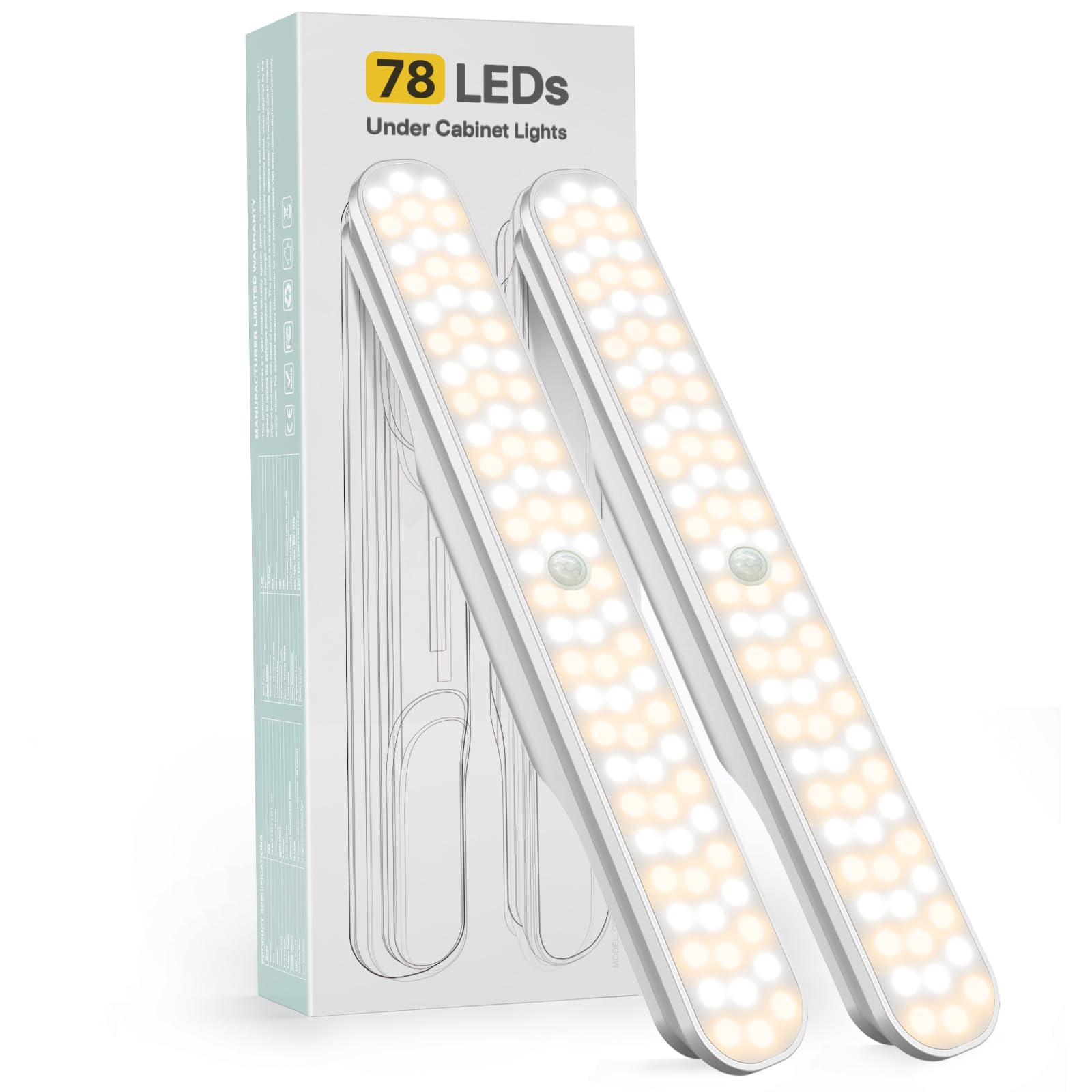 Rossetta 78 Led Under Cabinet Lights - Battery Operated, Motion Sensor, Dimmable, Bright White