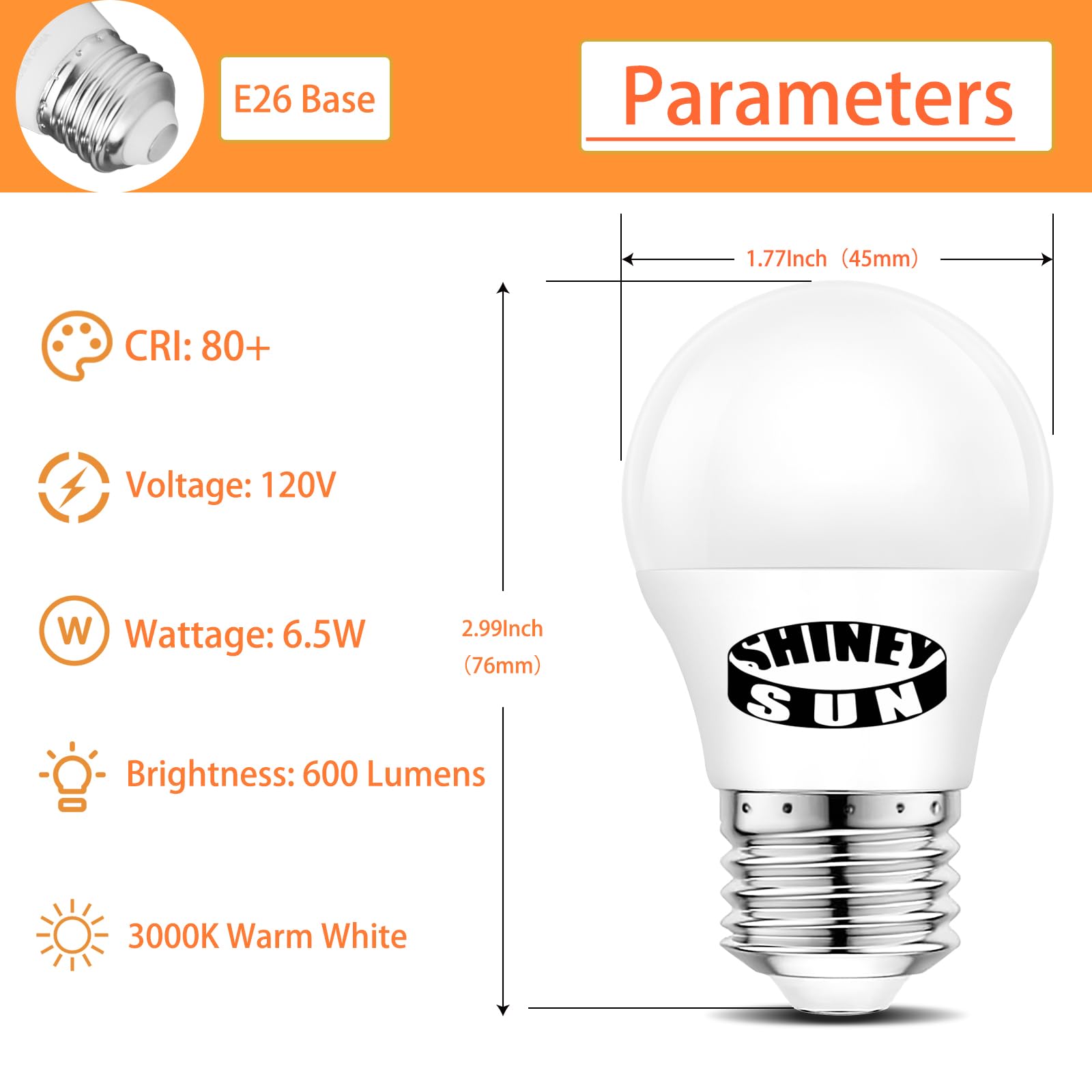 Sunshiney Led Small Light Bulb A15 Dimmable E26 Medium Base, 60W Equivalent, 600 Lm Small Refrigerator Light Bulbs, 6.5W Warm Wh