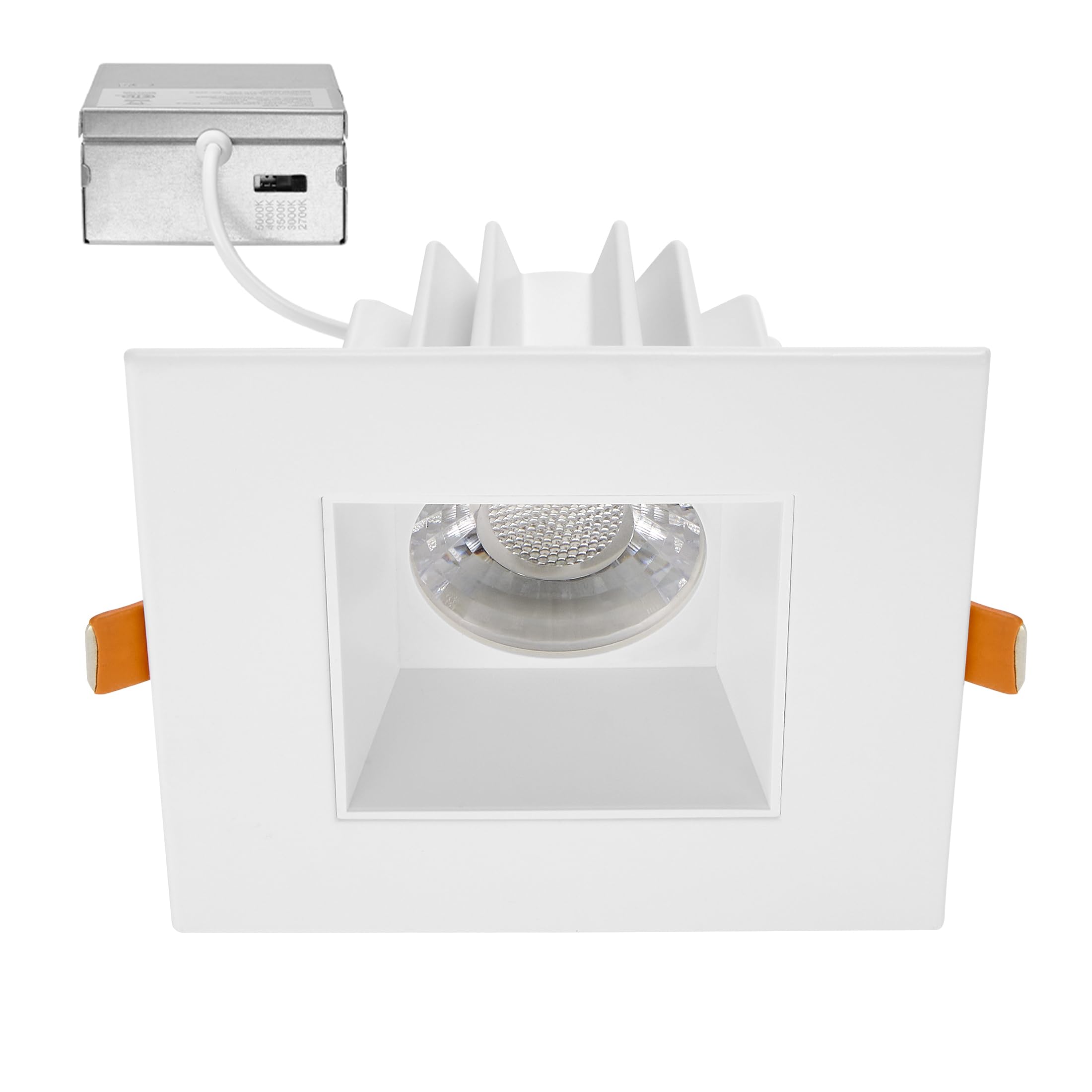 Maxxima 4 In. Ultra-Thin Recessed Anti-Glare Led Downlight Canless Ic Rated 1200 Lumens 5 Color Temperature Selectable 2700K/3000K/3500K/4000K/5000K, Dimmable Square White Trim, 90 Cri, J-Box Included